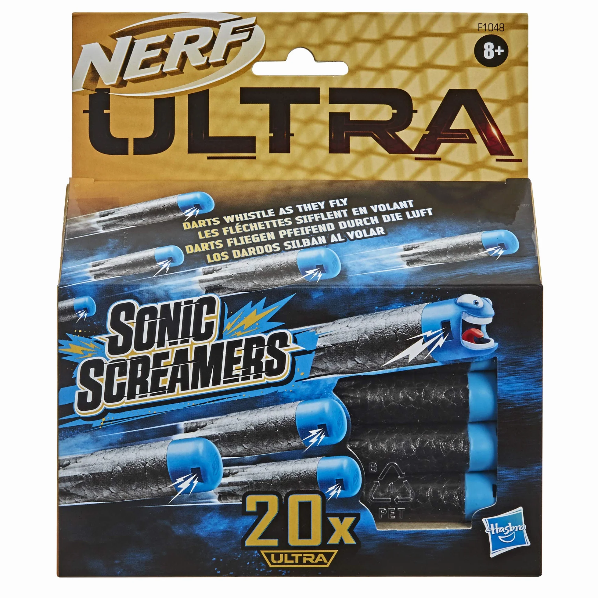 Hasbro Nerf Confezione ricarica Sonic Screamers da 20, dardi che fischiano quando volano, compatibile solo con i blaster Nerf Ultra, F1048EU4