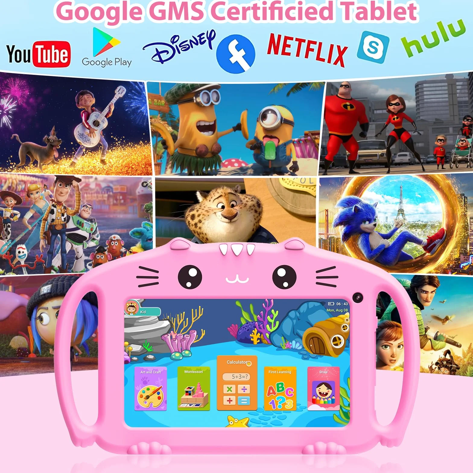 Tablet per Bambini 7 Pollici Android Tablet Bambini con WiFi Quad Core 2GB 32GB Controlli parentali Applicazioni Educative 3 a 12 anni Ragazza