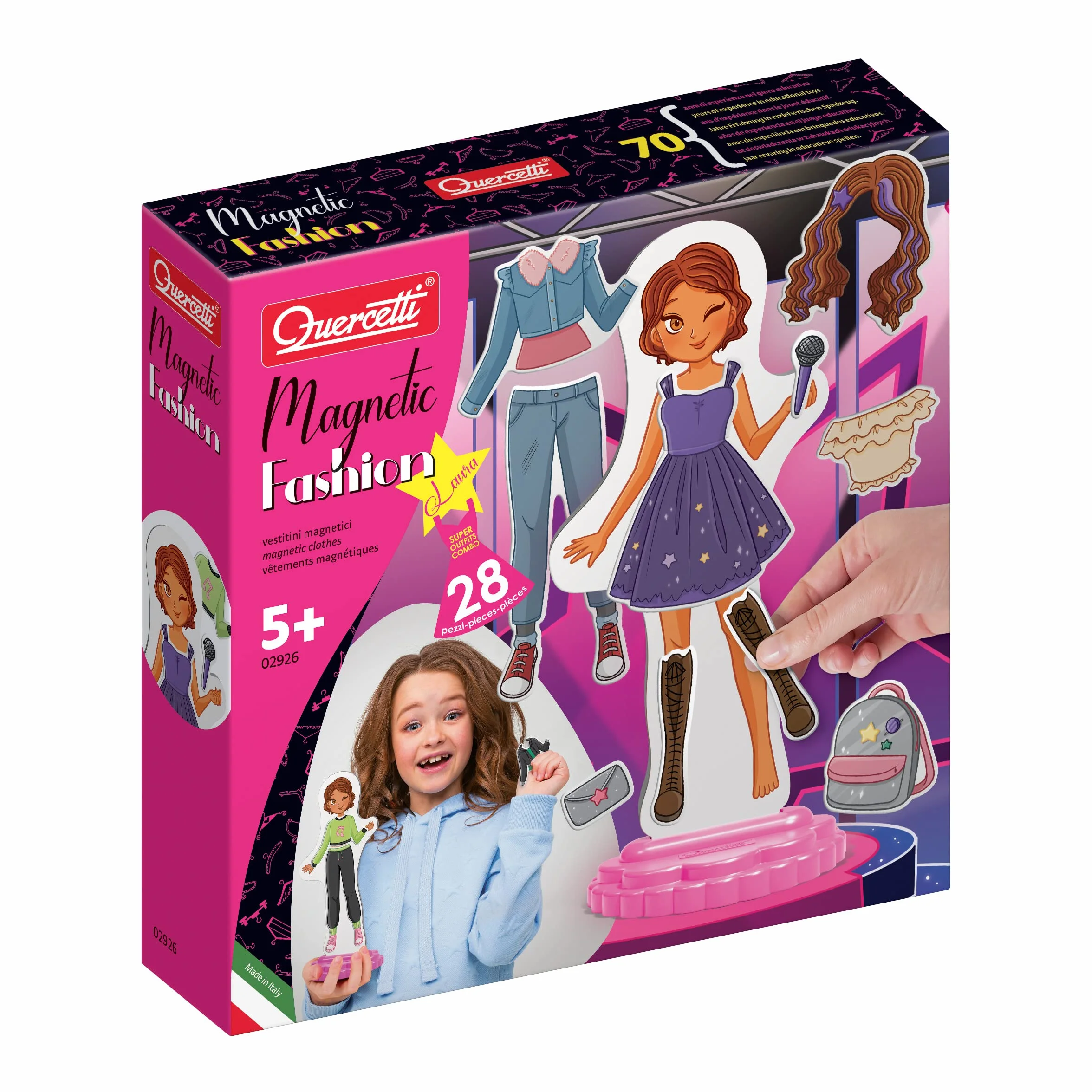Quercetti Magnetic Fashion Laura, Costruzioni magnetiche Bambina 5+ Anni con Bambolina da Vestire e 29 Abiti, Giochi Creativi Bambina 6 Anni, Regalo Bambina 6 Anni, Giochi da Tavolo Bambini