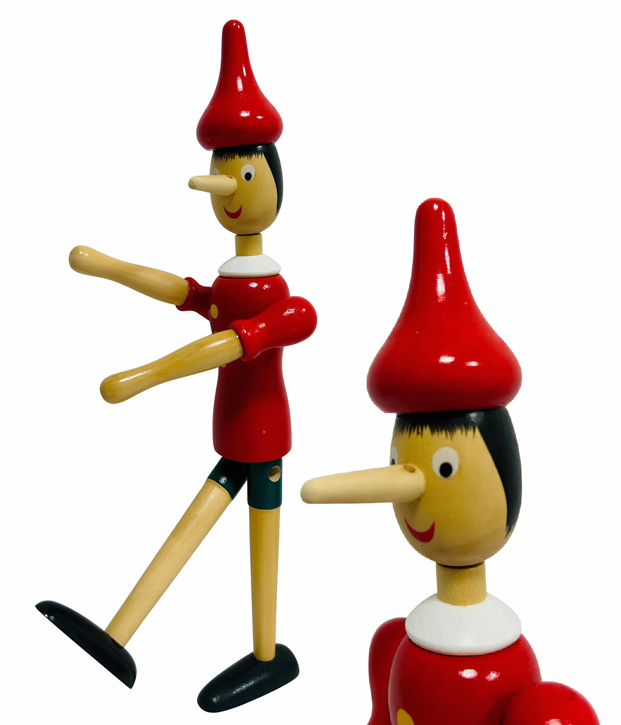 Pinocchio in Legno Massello 30 cm Snodabile Marionetta Articolata Burattino Fiabe Dipinto Altezza 30 cm