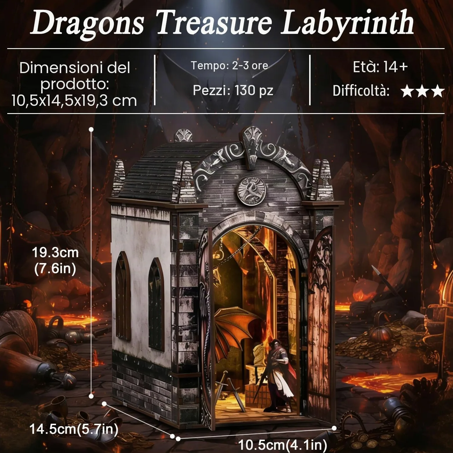 Book Nook Kit per adulti-Labirinto del Tesoro dei Draghi,Puzzle in miniatura 3D fai da te in legno con luci LED,fermalibri in miniatura, decorazione per libreria,Idea Regalo Creativa