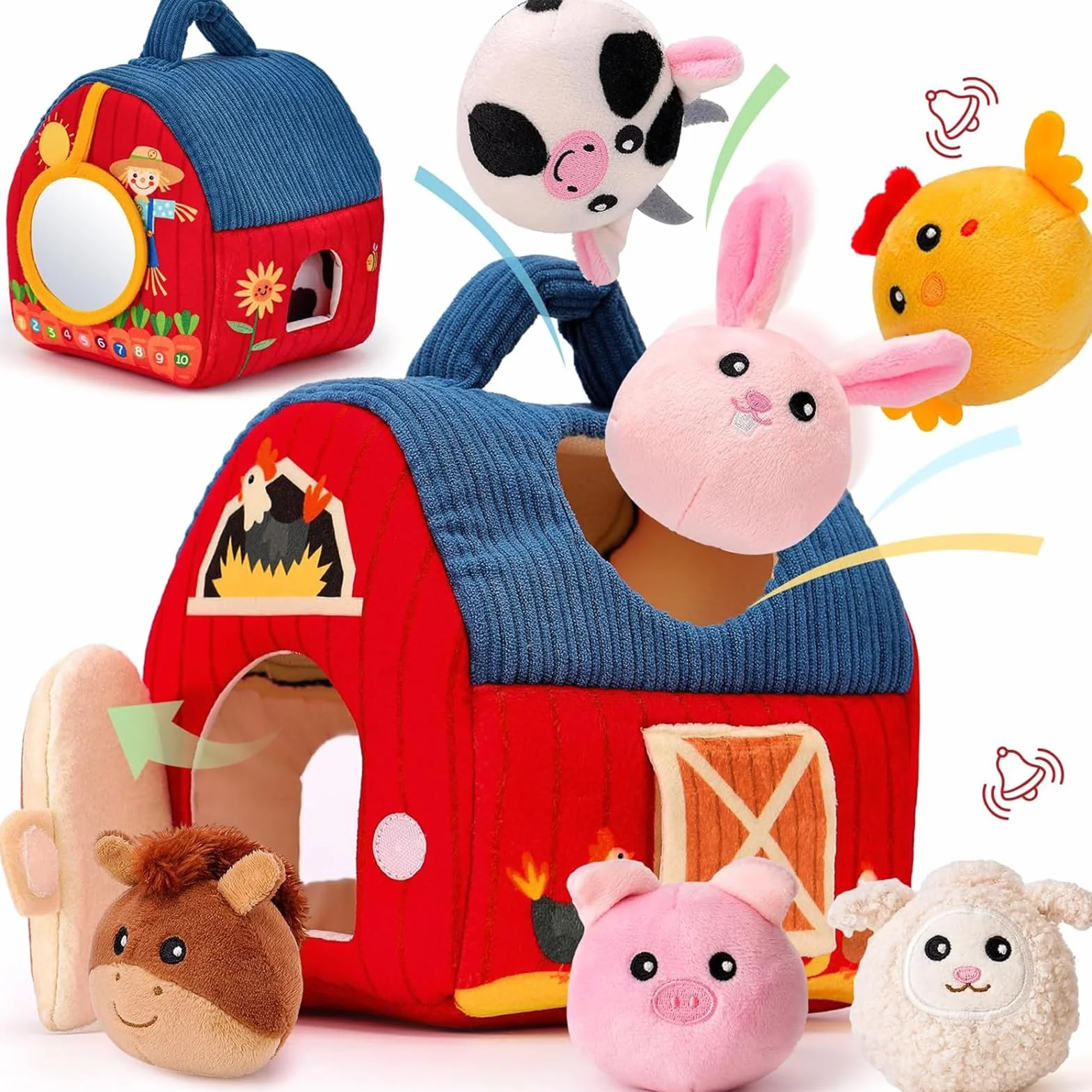 Montessori Casa Morbida Giochi Bambino 1 Anno Animali da Fattoria con Fienile Sonaglio Specchio Gioco Sensoriale Regalo Bimbo Bimba