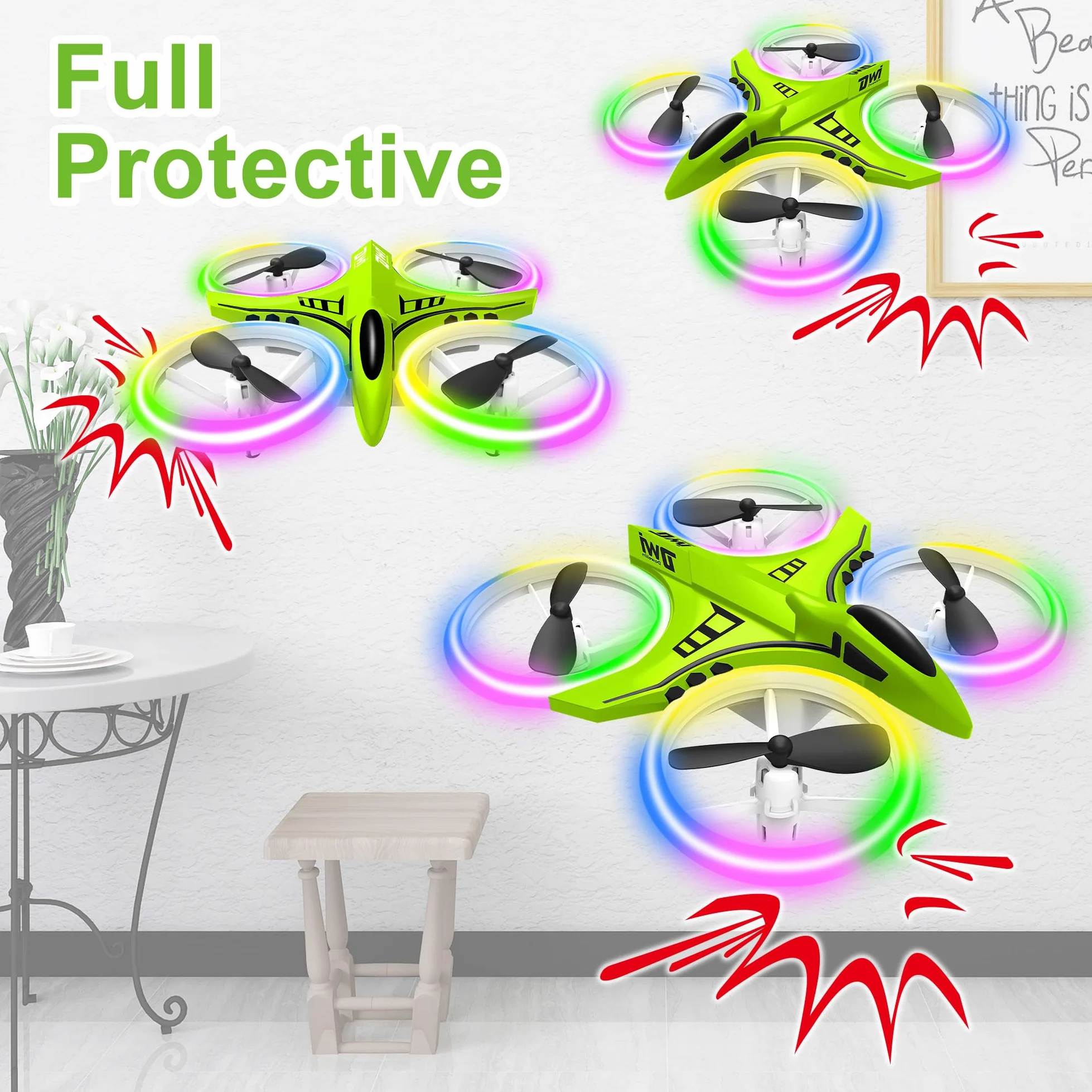 Dwi Dowellin Mini Drone for Kids Crash Proof LED Night Lights One Key Take Off Landing Flips RC Remote Control Small Flying Toys Drones for Beginners Boys and Girls Adults Nano Quadcopter, Green