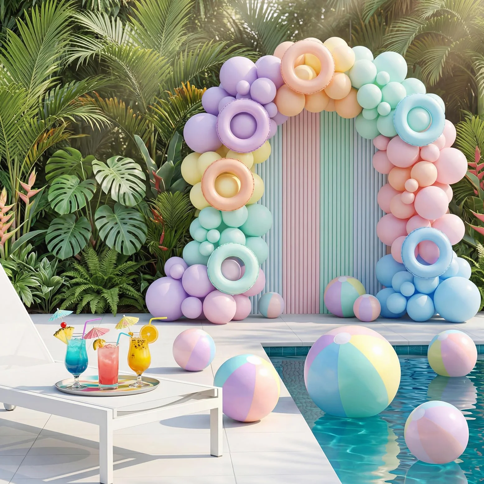 MiniInflat Confezione da 4 palline da spiaggia in 4 misure (61 cm, 40,6 cm, 30,5 cm, 20,3 cm), palline gonfiabili pastello per bambini e adulti, feste estive in spiaggia hawaiana, forniture per feste