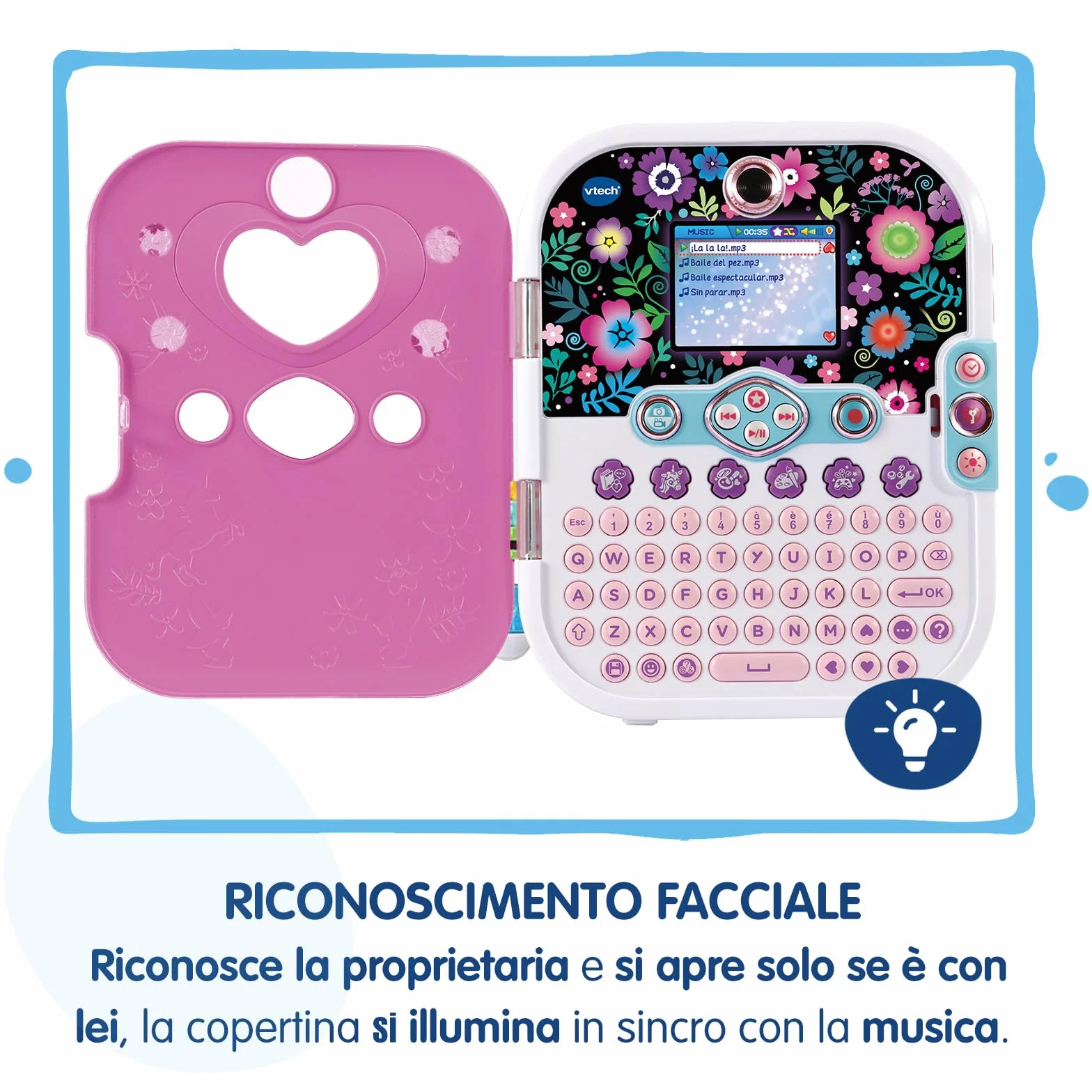 VTech KidiSecrets Selfie Music 2.0, Diario Segreto Interattivo per Bambini con Doppia Fotocamera e MP3, Diario Elettronico con Schermo a Colori e Tastiera, Lingua Italiana, Batterie Incluse, 6-12 Anni