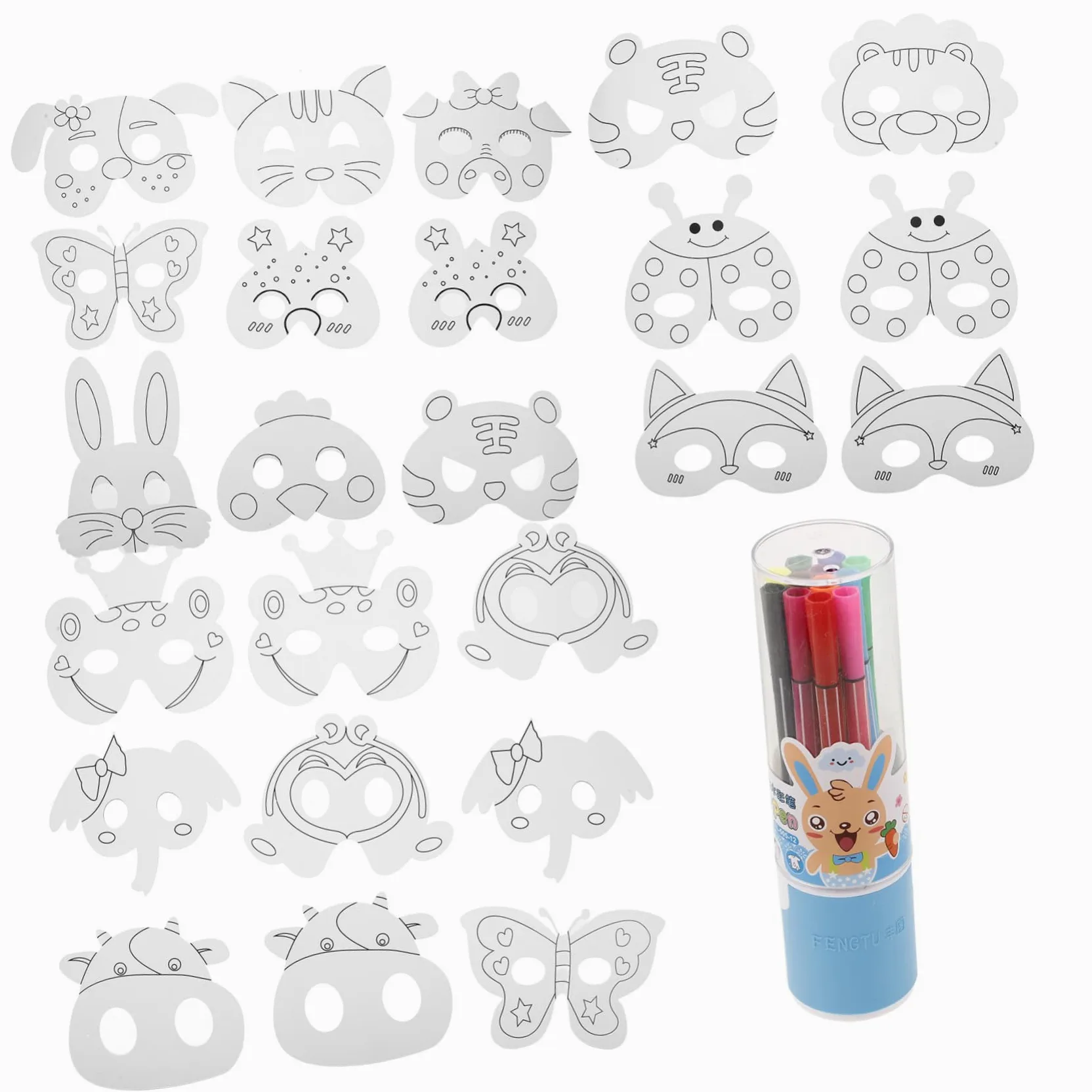 Yardwe Maschera Animale Fai-da-te per Bambini, Set 1, Carta Plastico | Decorazioni Scuola, 24 Pezzi con 12 Pennelli Acquerello, per Crafting e Rappresentazione Scenica Stile Casuale