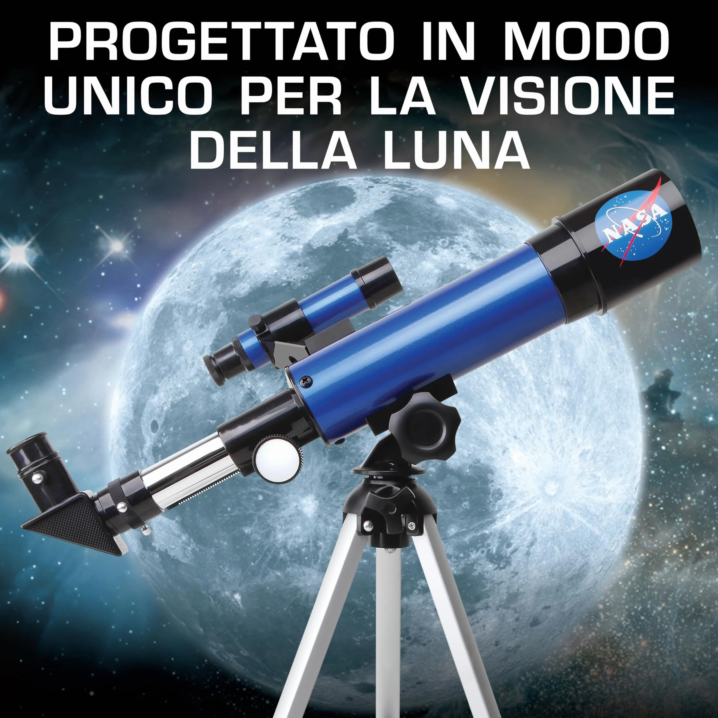 Blue Marble Telescopio Lunare NASA per Bambini – Ingrandimento 90x, con Due Oculari, Treppiede da Tavolo e Mirino, Telescopio per l’Osservazione della Luna, Giochi Spaziali, Regali NASA