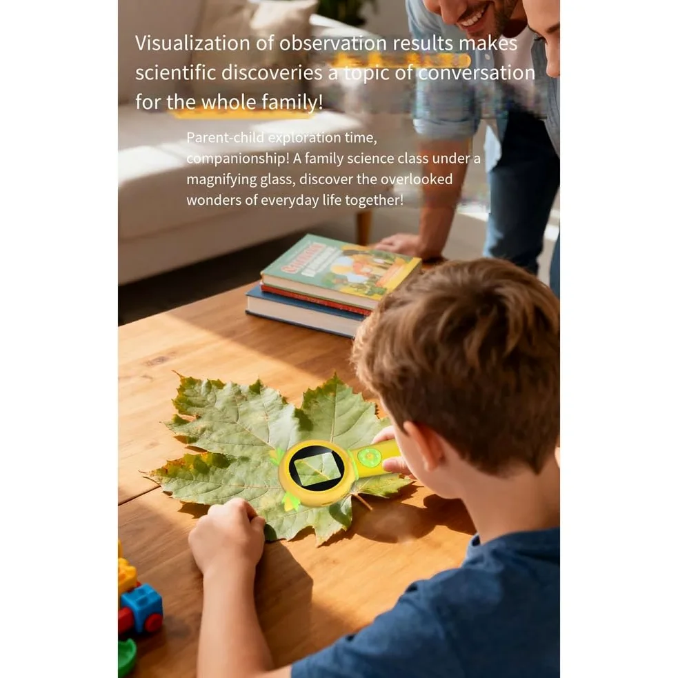 Microscopio Ottico per Bambini 1000X con Funzione Foto e Video, Mondo Microscopico, Giocattolo Educativo Scientifico per Bambini.