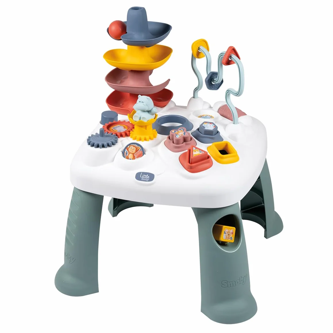Little Smoby - Tavolo attività - Numerose funzioni meccaniche - 4 Forme, 1 Palla, 1 Ippopotamo - Sviluppa la motricità - dai 12 Mesi - Prodotto in Francia