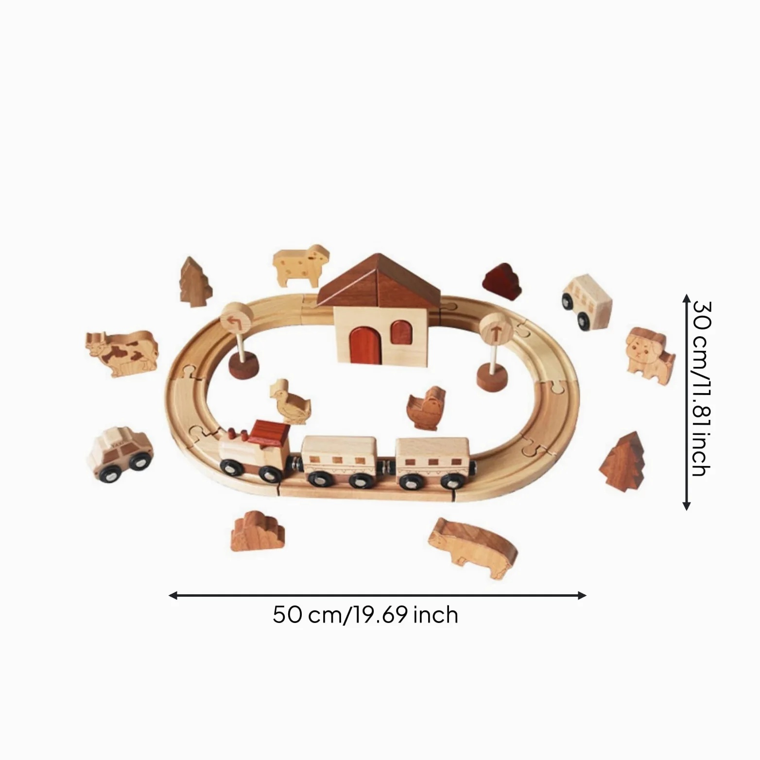 kowaku Set Ferroviario Legno Colori Rosso Marrone e Beige Pezzi Ad Incastro Trenino Giocattolo in Legno per Bambini