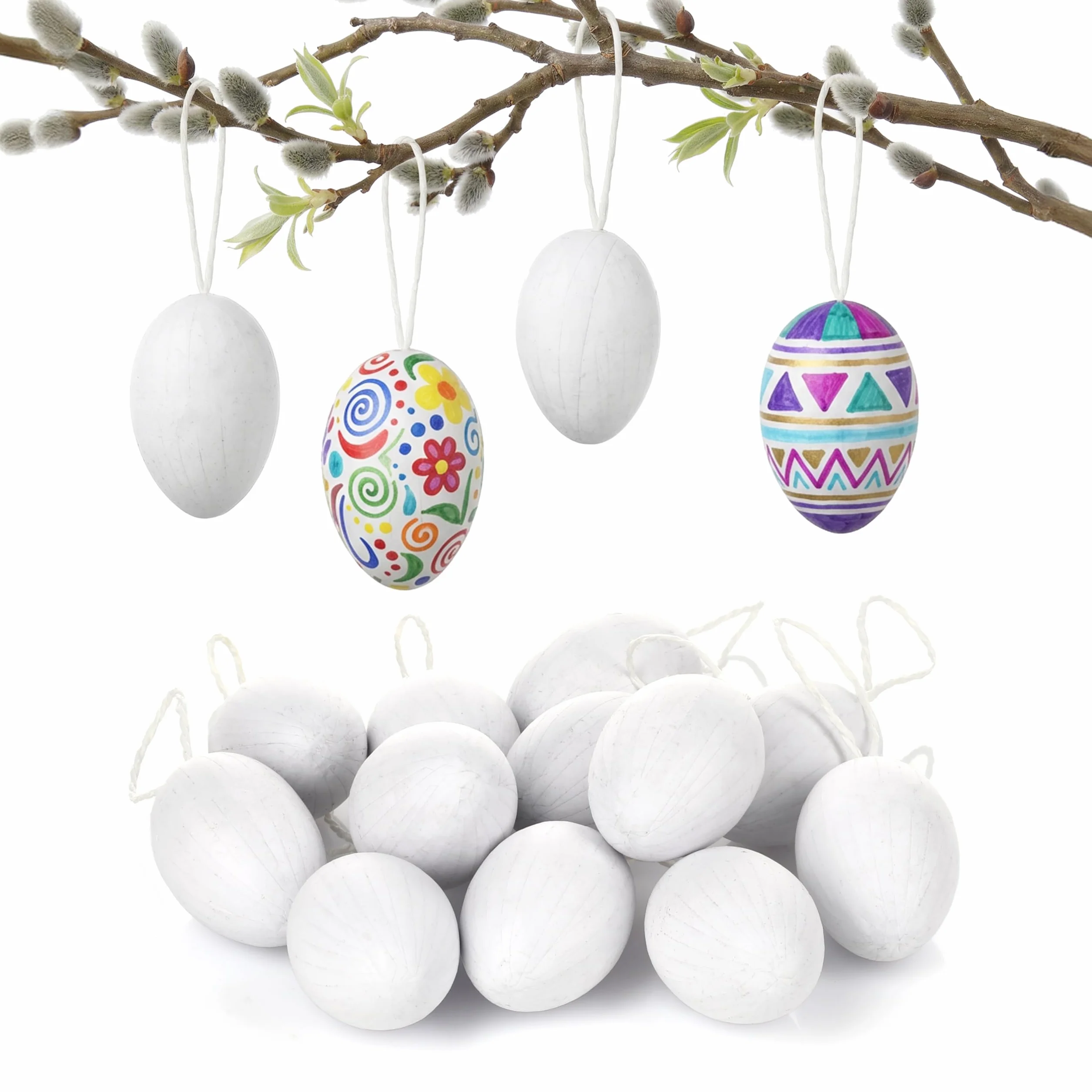 Nordstern Set di 12 uova di Pasqua in carta - Decorazione pasquale bianca da dipingere, creare e appendere - Decorazione primaverile, decorazione pasquale per il nido di Pasqua