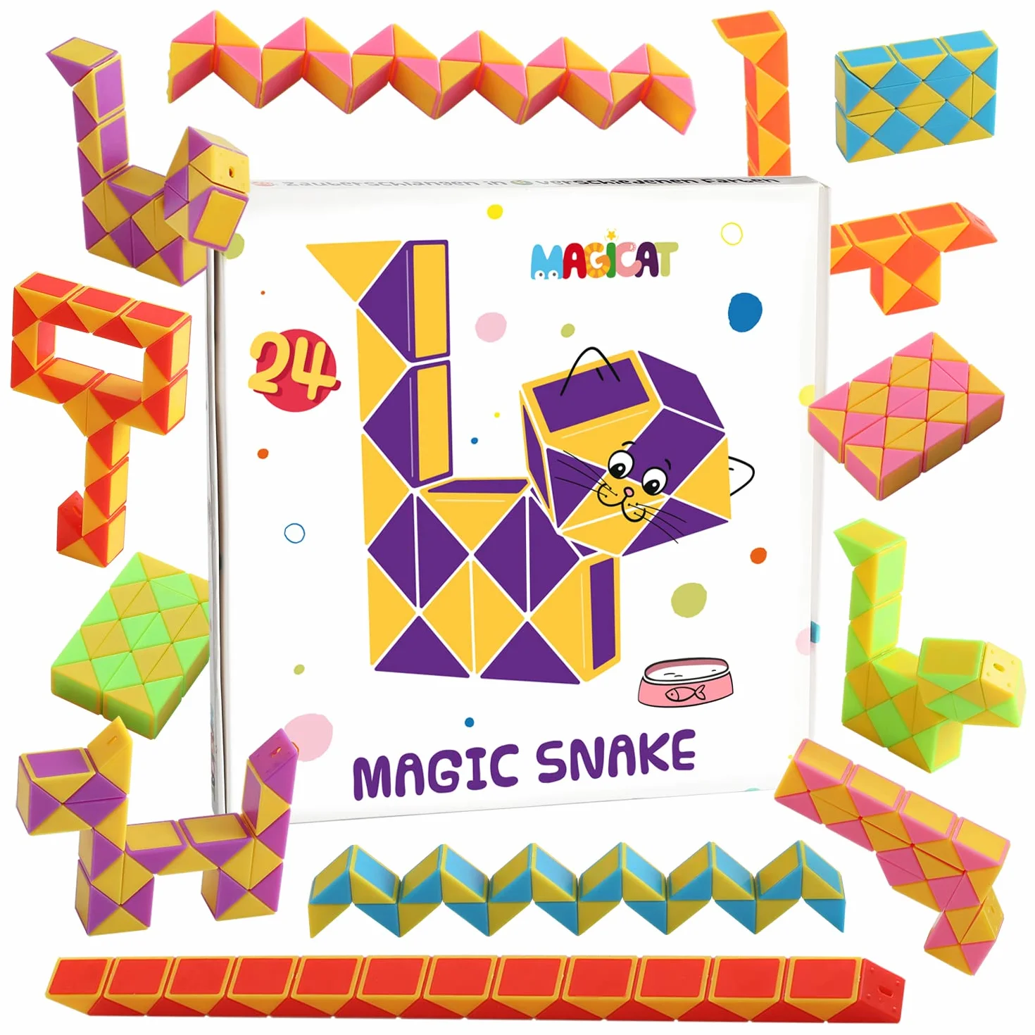 Magicat 24 Serpenti magici | Giocattolo cubo Magico Twist Puzzle, 24 Pezzi à 24 Blocchi, Costruzione Diversi Oggetti per Bambini e Adulti…