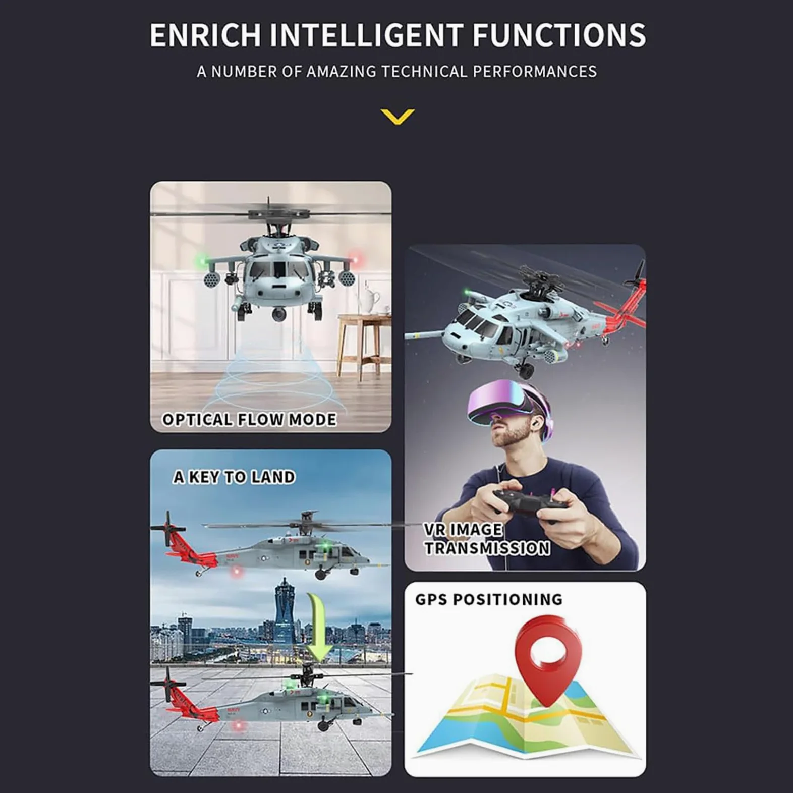 Generico Elicottero RC con Telecamera FPV per Adulti, F09-H SH60 2.4G 8CH Motore Senza spazzole Elicottero Militare, 6G/3D Stunt Copter RC Modello di aeromobile con Controller