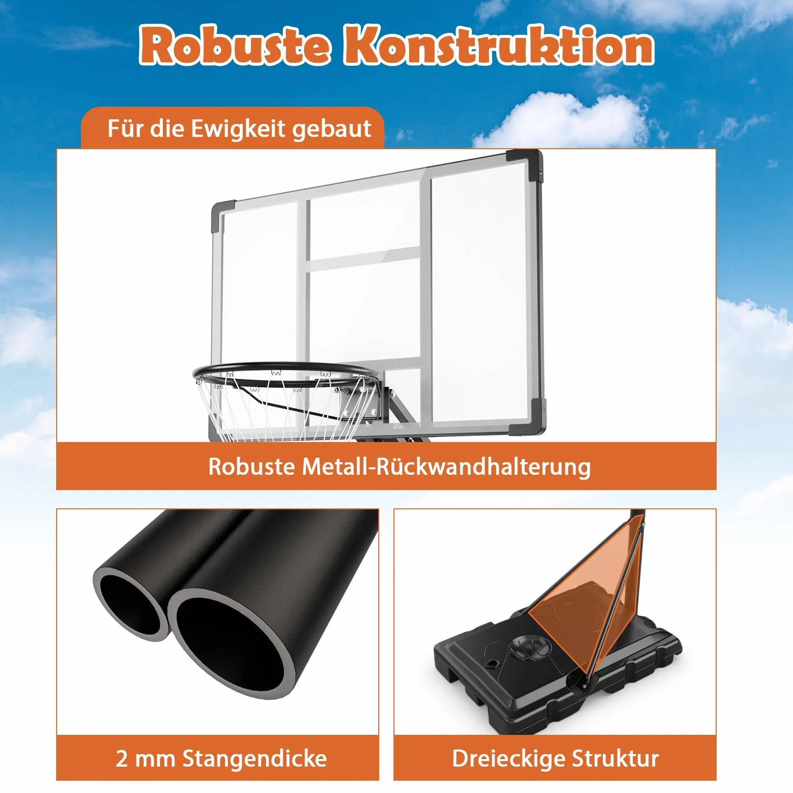 GYMAX Canestro da basket per esterni, altezza regolabile 204-358 cm, supporto da basket con ruote e base riempibile, impianto mobile per adolescenti e adulti