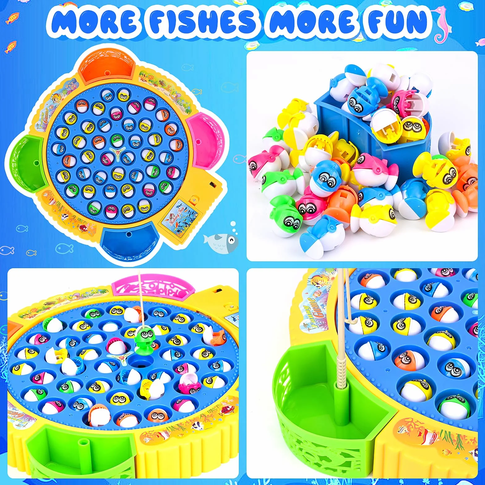 Euakee Gioco Pesca Bambini Montessori 45 Pesciolini 4 Canna da Pesca Musicale Elettrico Giocattolo Educativo Interattivi 3 4 5 6 Anni