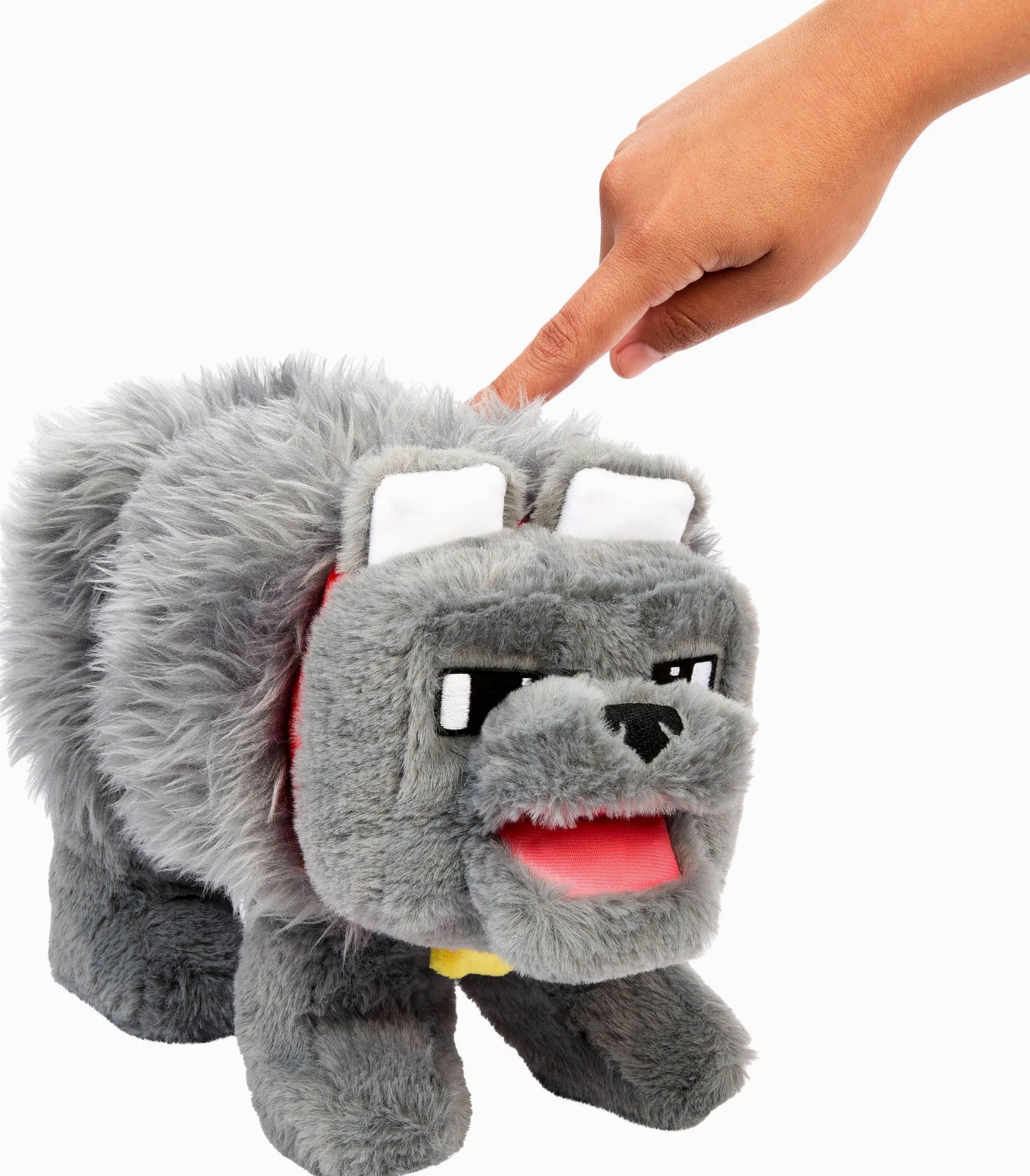 Mattel Minecraft - Peluche interattivo con suono e bocca mobile, Dennis il lupo, ispirato a un film di Minecraft
