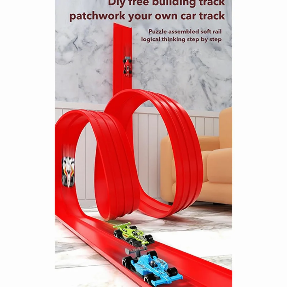 Pista flessibile con accessori per parco divertimenti | Pista da corsa arrotolabile facile da pulire, auto da corsa flessibile, resistente e robusta