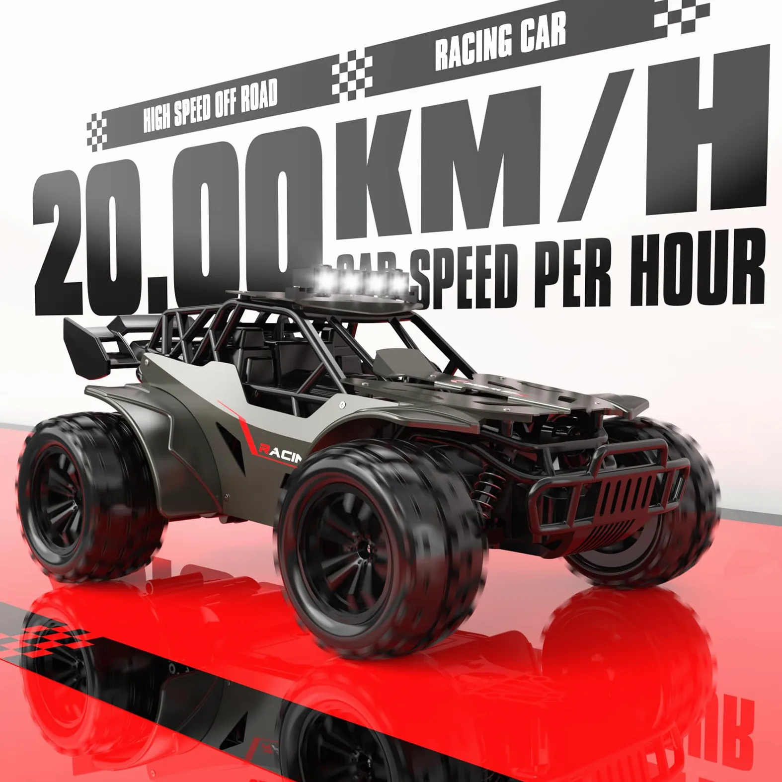 Macchina Telecomandata 2,4GHz Guscio Metallico Auto Telecomandata con Luci Due Batterie di 50 minuti Alta Velocità 20KM / H RC Auto Camion Telecomandato, Regalo Compleanno Natale