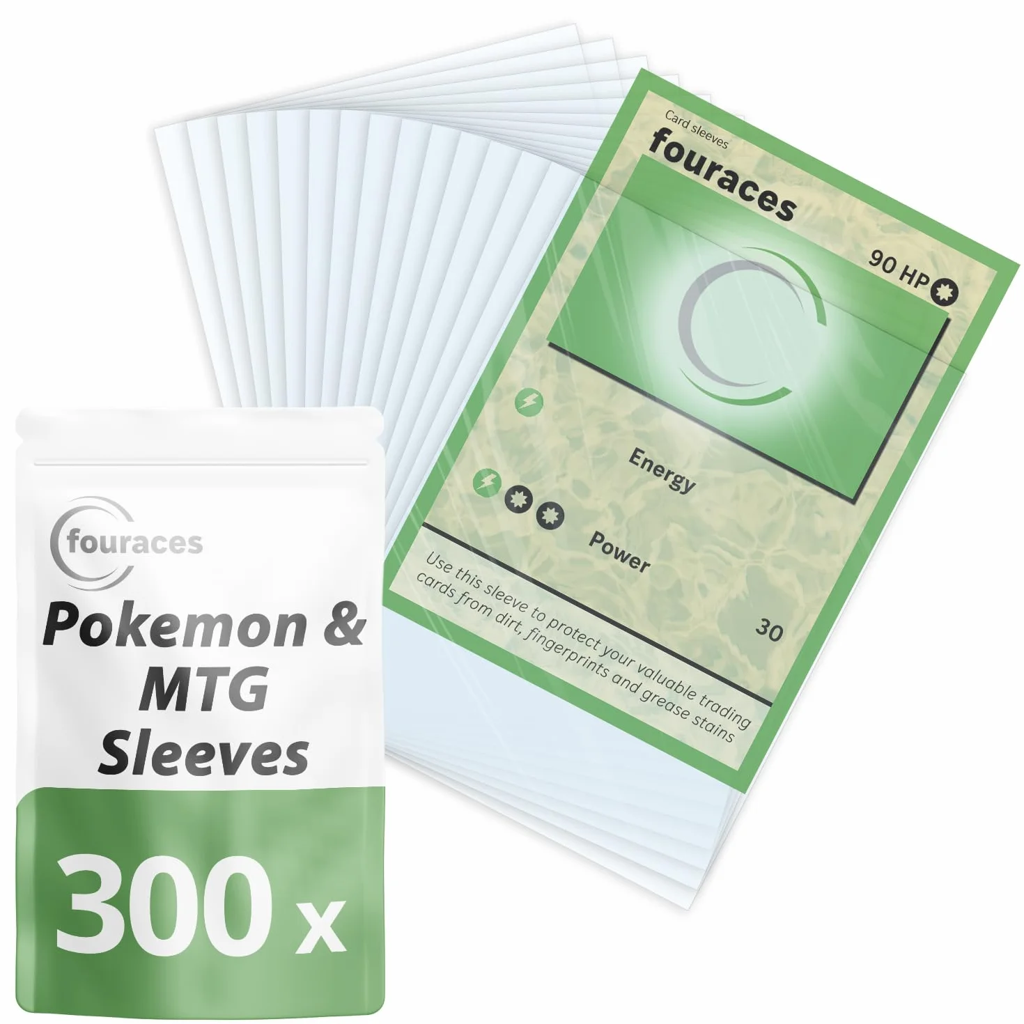 fouraces bustine protettive, 300 pezzi, 90 x 66 mm, per carte pokemon, magic the gathering, ultra slim, sleeves, per carte da gioco