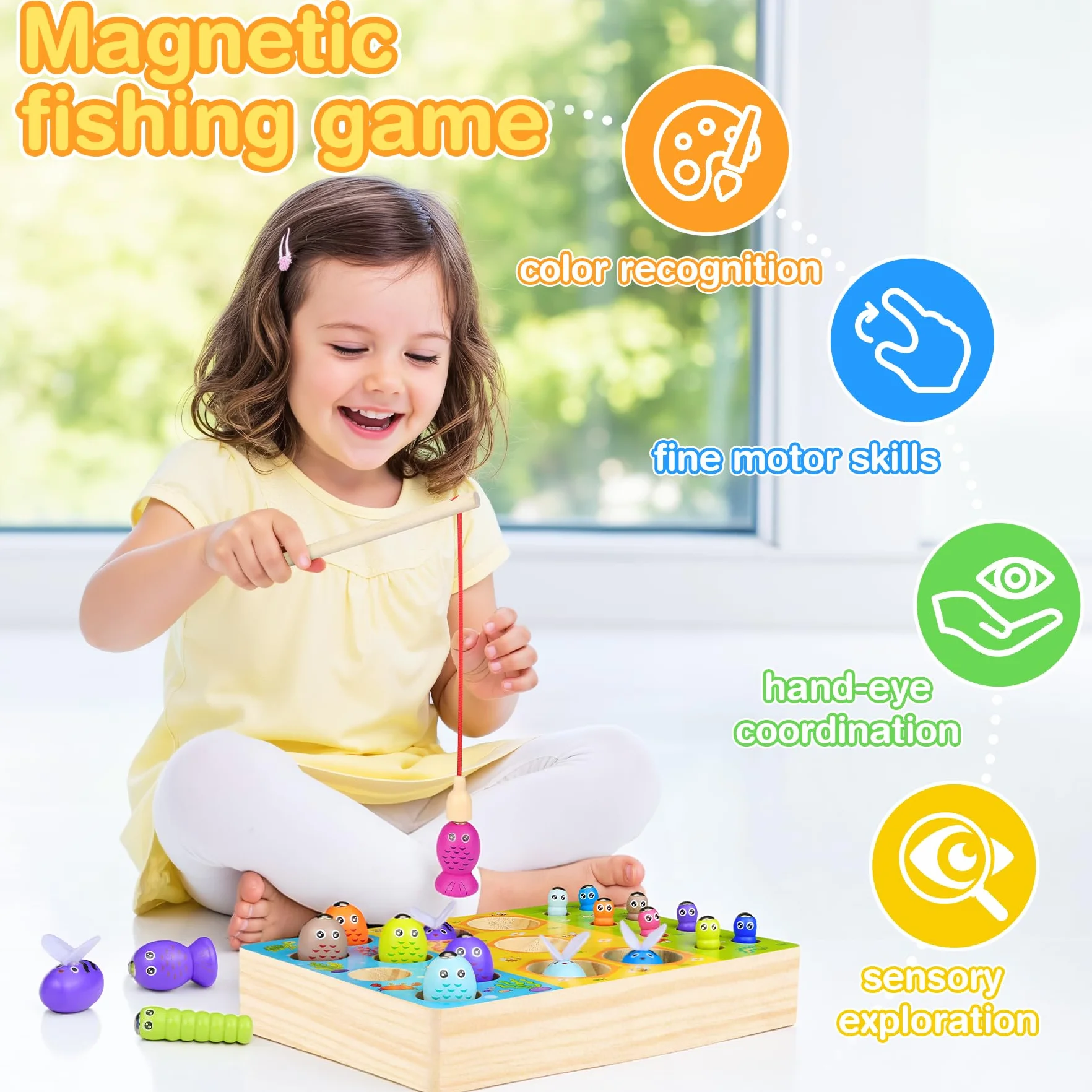 COOLJOY Giocattolo Partire dai 2 Anni Gioco di Pesca Magnetica Montessori Giocattolo Magnetico Giocattolo in Legno Regalo per Ragazzo e Ragazza Montessori Giocattoli a Partire dai 2 3 Anni