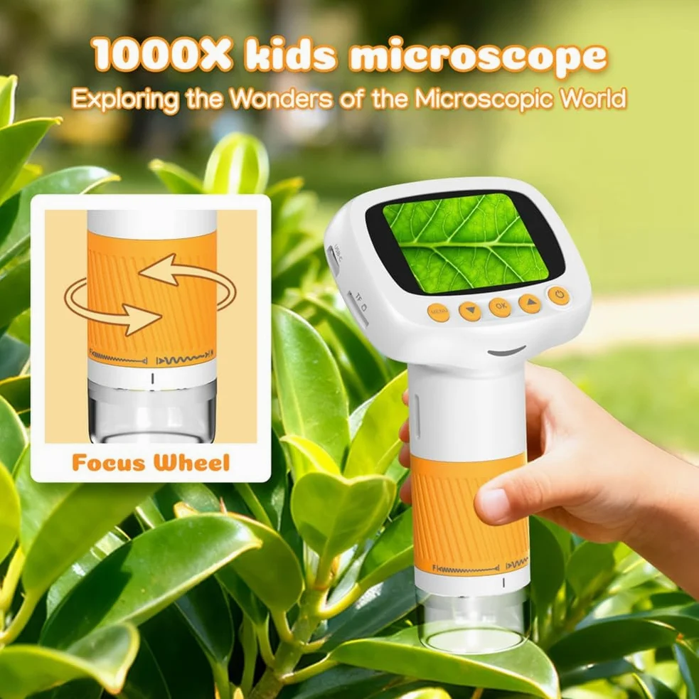Microscopio Portatile per Bambini, Microscopio con Supporto per Bambini, Giocattolo, Regalo Educativo per Studenti