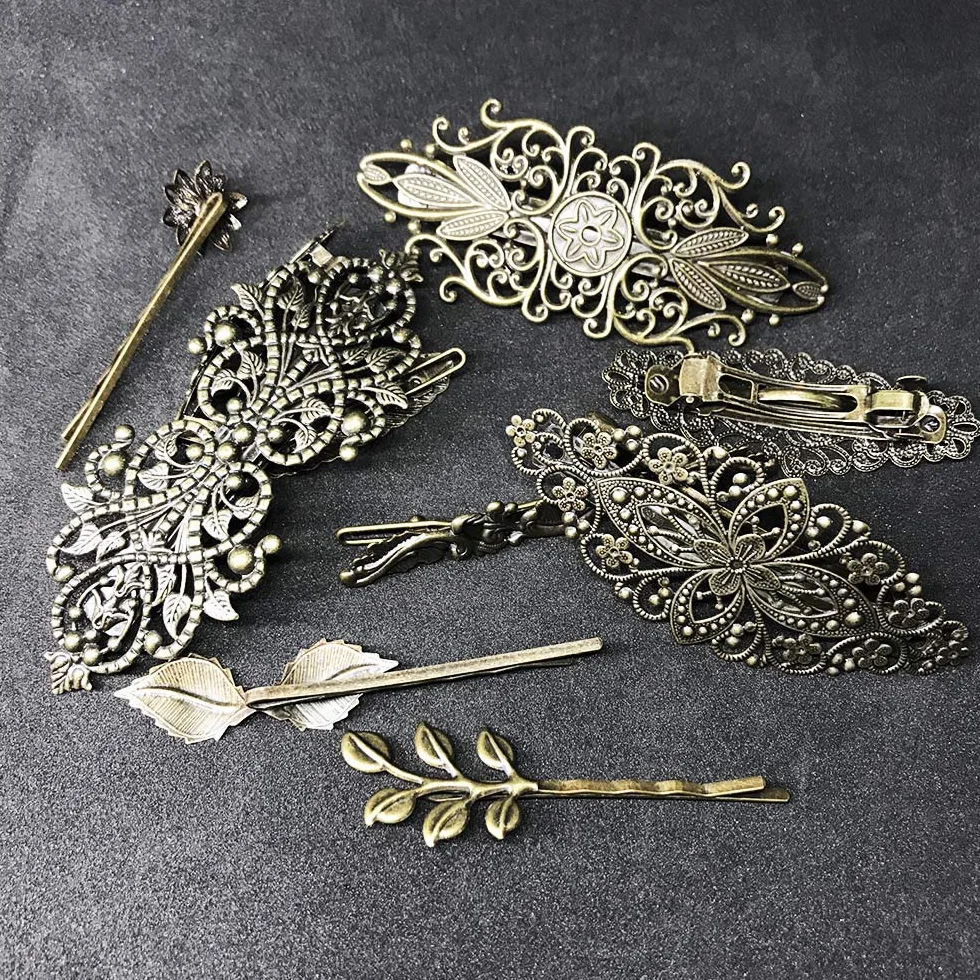 10PCS Fermagli per Capelli Laterali in Lega di Metallo Mollette antiche Porta Coda di Cavallo per Donne Ragazze Acconciatura Spessa Accessori per Capelli Accessori per Capelli - Bronzo