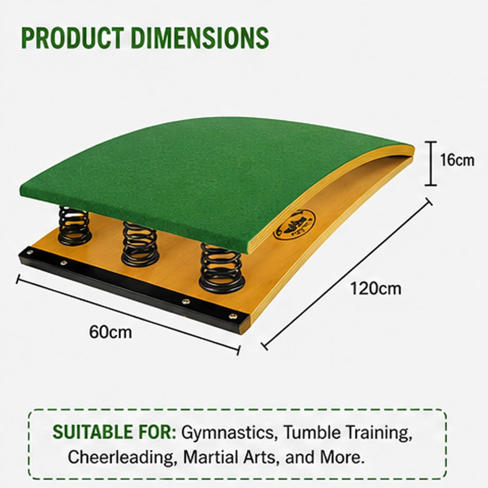 Heavy Duty Curvo Springboard, Trampolino antiscivolo in Legno Massello | Rimbalzo Potente con Design Antiscivolo, Feltro & Piedini in Gomma, Casa, Scuole & Centri Sportivi