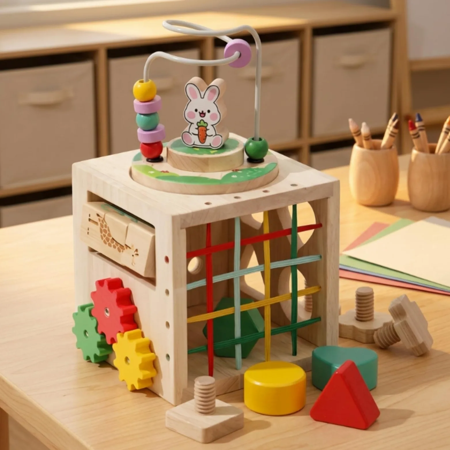 Gralara Cubo Multiattività Multifunzione Cubo attività in Legno Educativo Giocattolo per Neonati