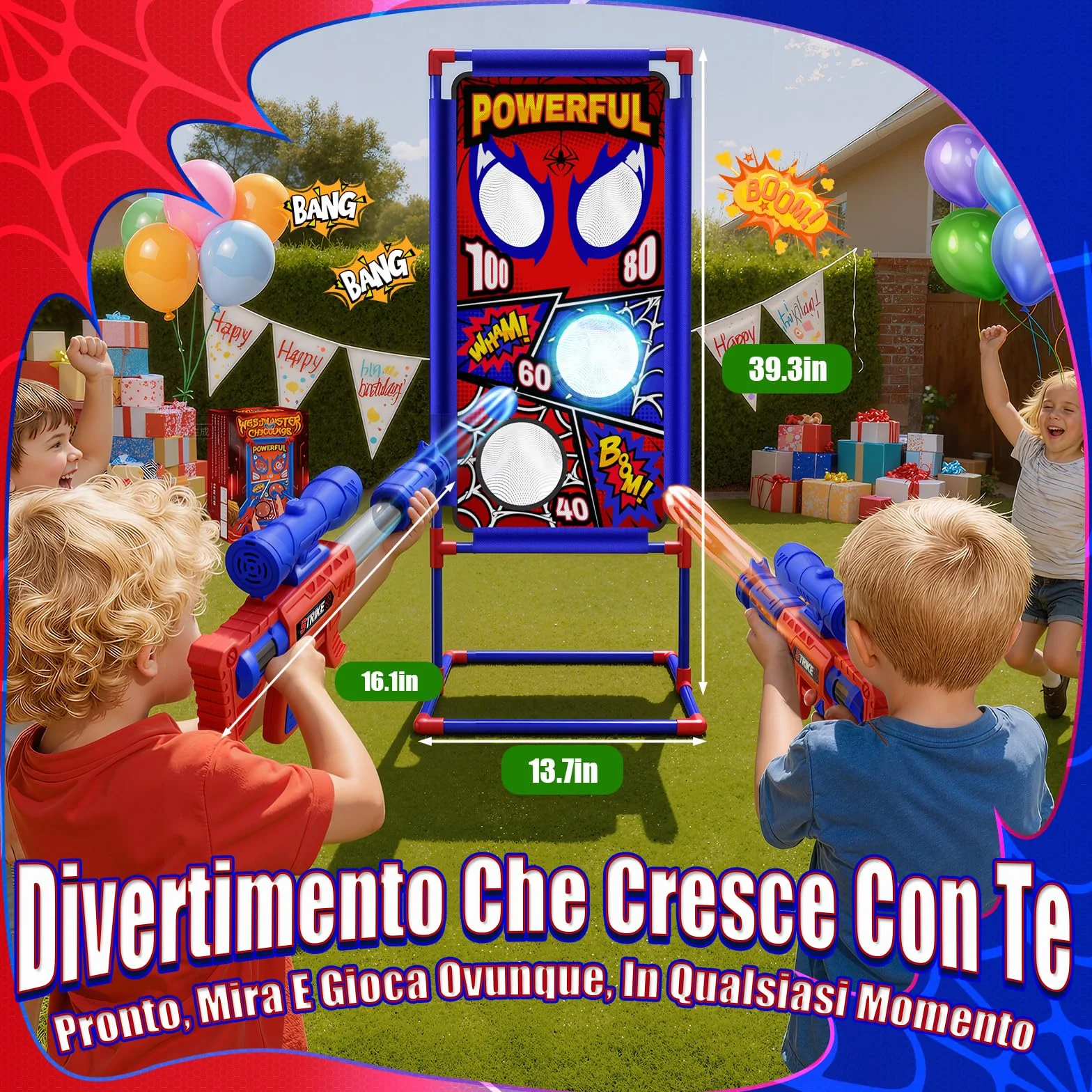 Pistole Air con Mira Bambino 3-10 Anni 2 Pistole 4 Bersagli 24 Palline Schiuma Giochi Esterno Giardino Regalo
