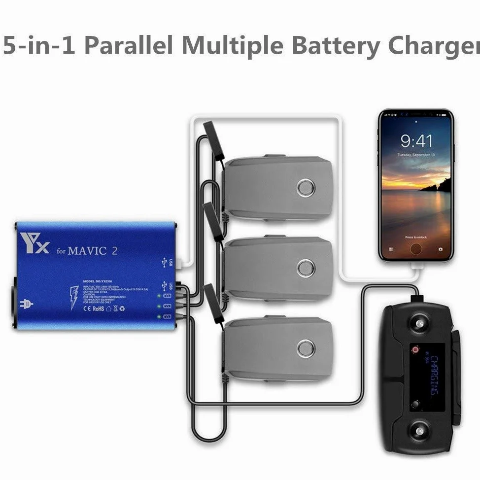 Taoke Caricabatteria rapido Multiplo 5 in 1 Caricabatterie rapido Intelligente Compatibile con DJI Mavic 2