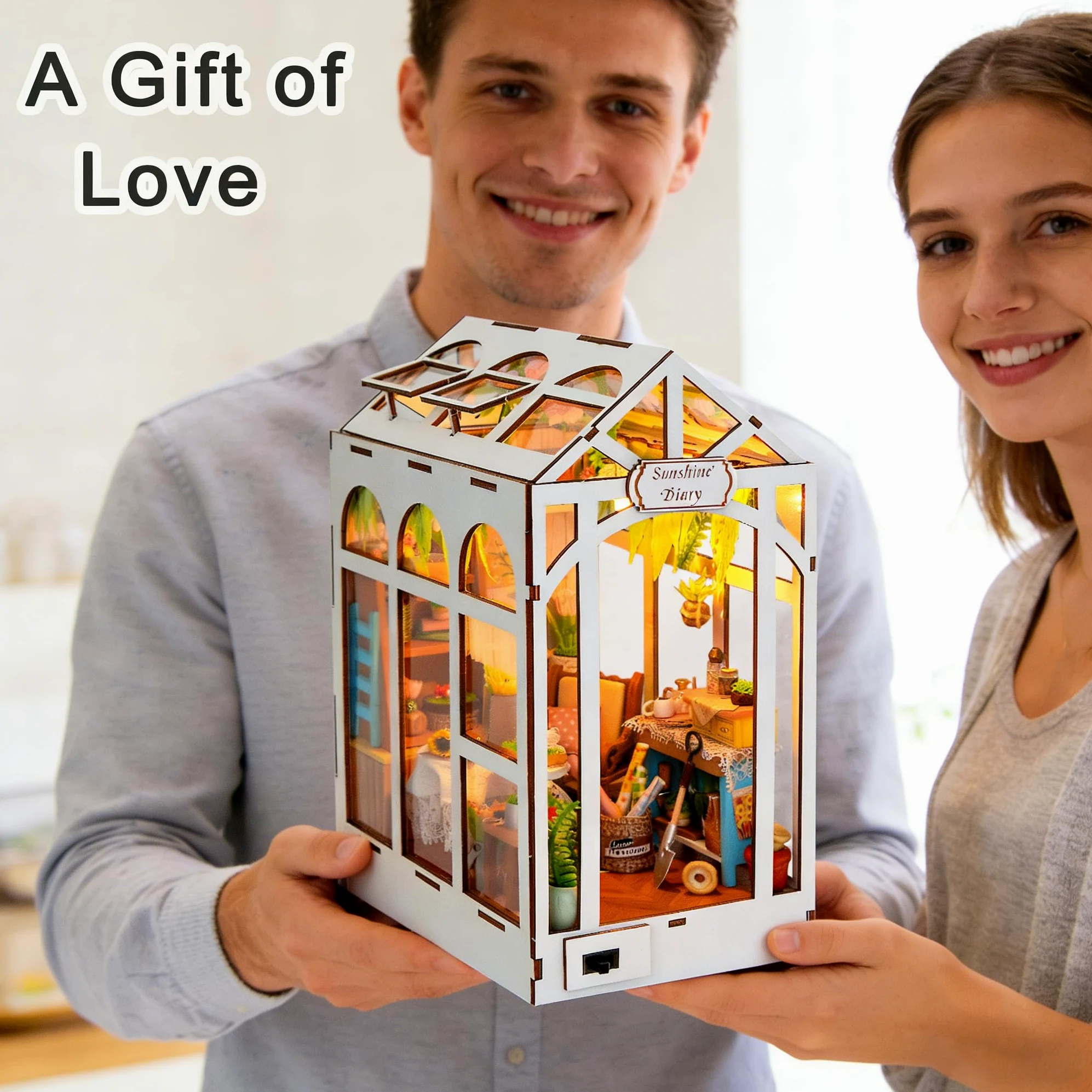 Kit fai da te con angolo per libri fai da te, in miniatura, per casa delle bambole, con luce, decorazione per libreria per il giorno di Natale, il miglior regalo per familiari, amici, diario del sole