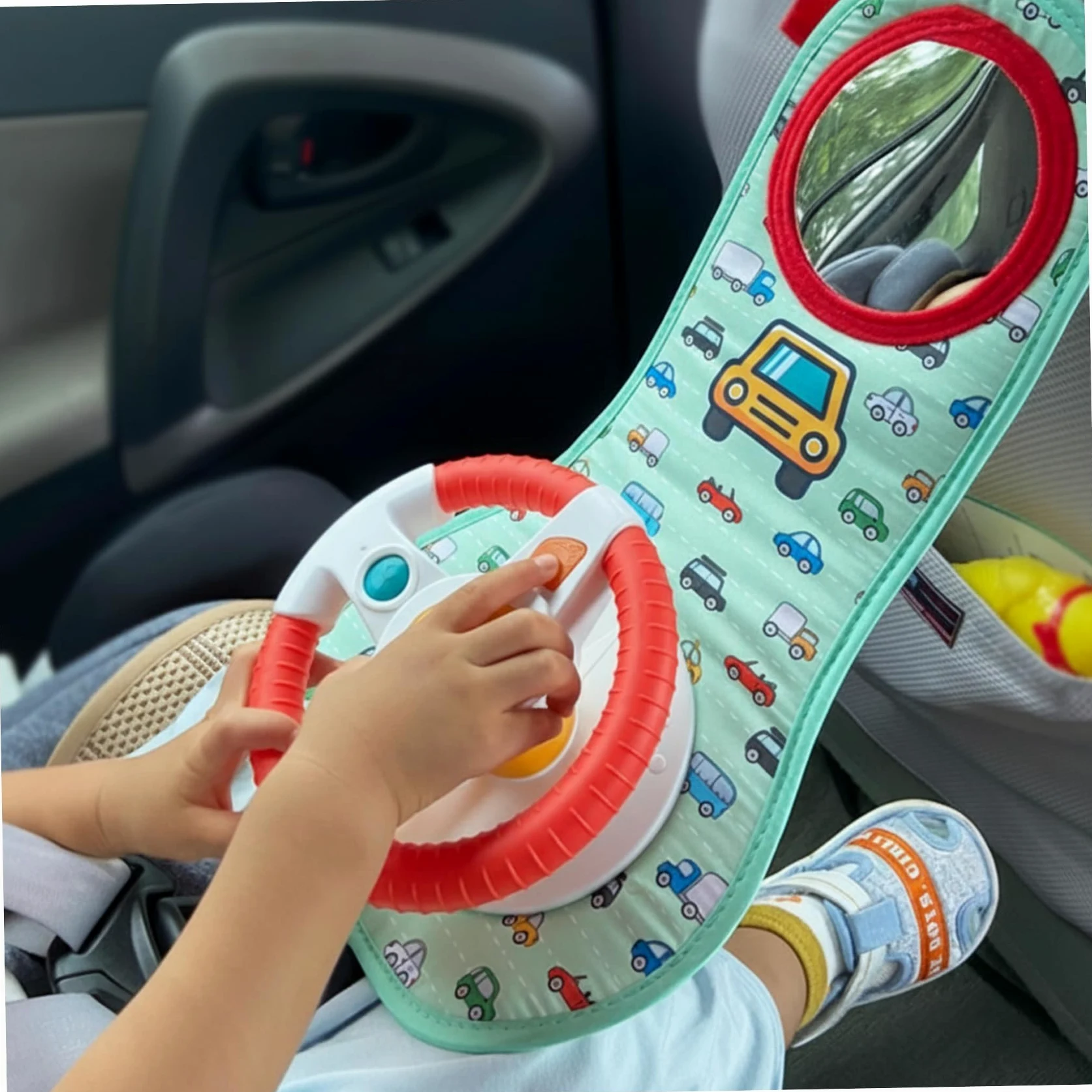 Volante per Bambini Giocattolo Volante per Bambini per seggiolino Auto Rotazione a 360° Auto con Specchio, Musica, luci e Suoni di Guida, Giocattoli per Passeggino