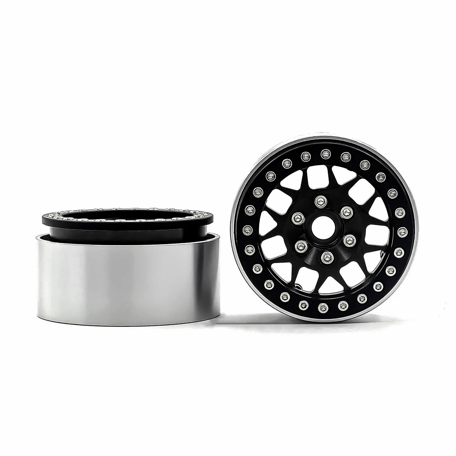 RC Car Pneumatico Ruota Compatibile con Traxxas per TRX-4 TRX4 D90 D110 TF2 per Axial SCX10 90046 4 Pezzi Cerchione in Metallo Beadlock 1.9 per 1/10 RC Rock Crawler