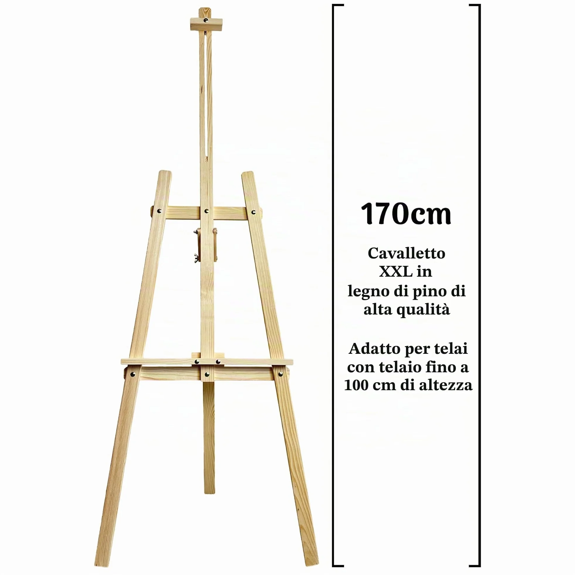 Cavalletto XXL in legno di pino 170 cm per tela fino a 100 cm Regolabile