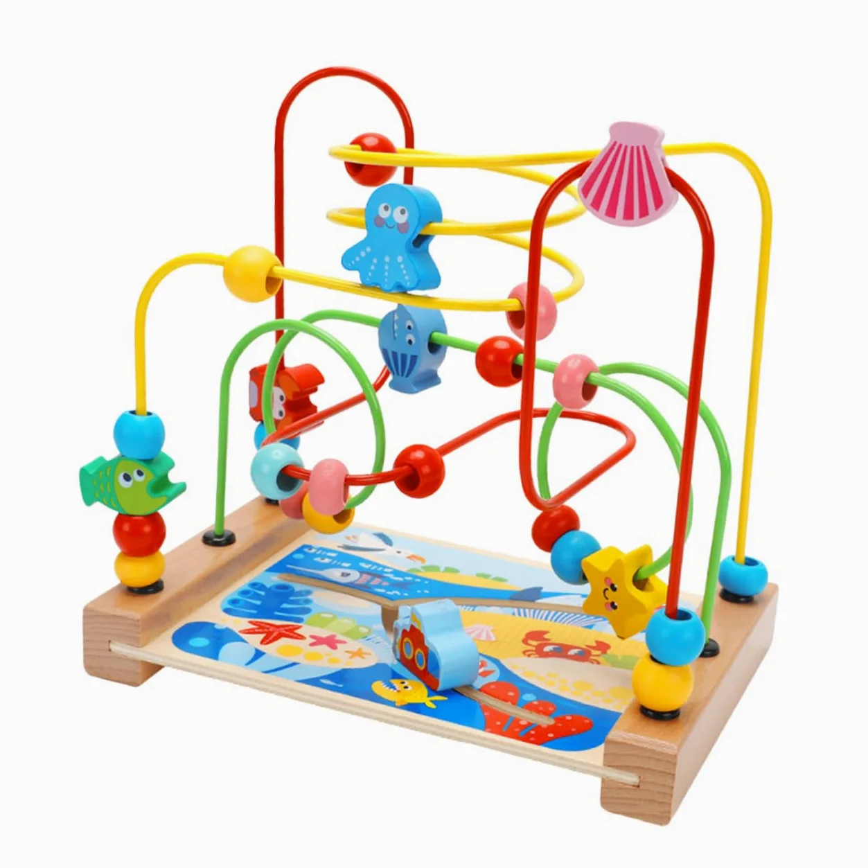 Giocattolo Educativo per Perline Colorate a Forma di Animali Marini Labirinto di Perline in Legno Gioco di Coordinazione Occhio-Mano e Sviluppo Cognitivo per Piccoli
