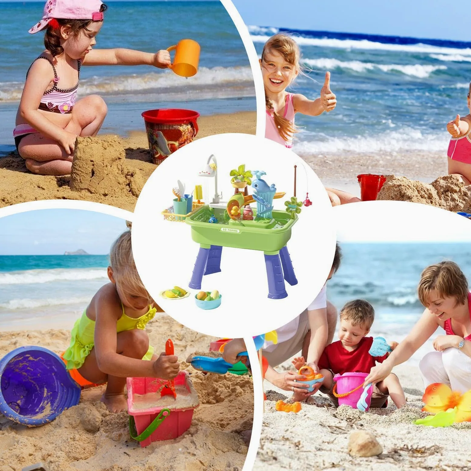 Generico Tavolo Acquatico Tavolo Sabbia e Acqua | Interattivo Educativo Sensoriale con Pompa per Cortile Spiaggia Casa Esterno Sviluppo Abilità Motorie