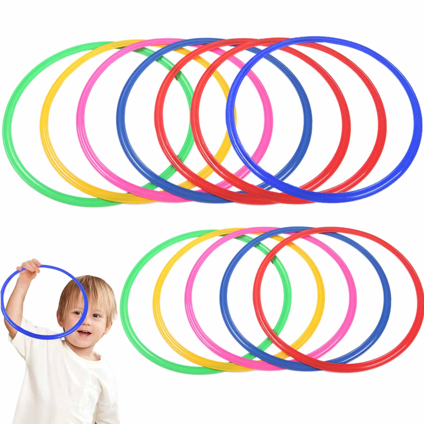 Anelli di hopscotch per bambini da 12 pezzi da 11 pollici di hopscotch di plastica flessibile Equipaggiamento di esercizi per bambini giochi esterni fai-da-te per giardino, cortile, prescolare, gioch