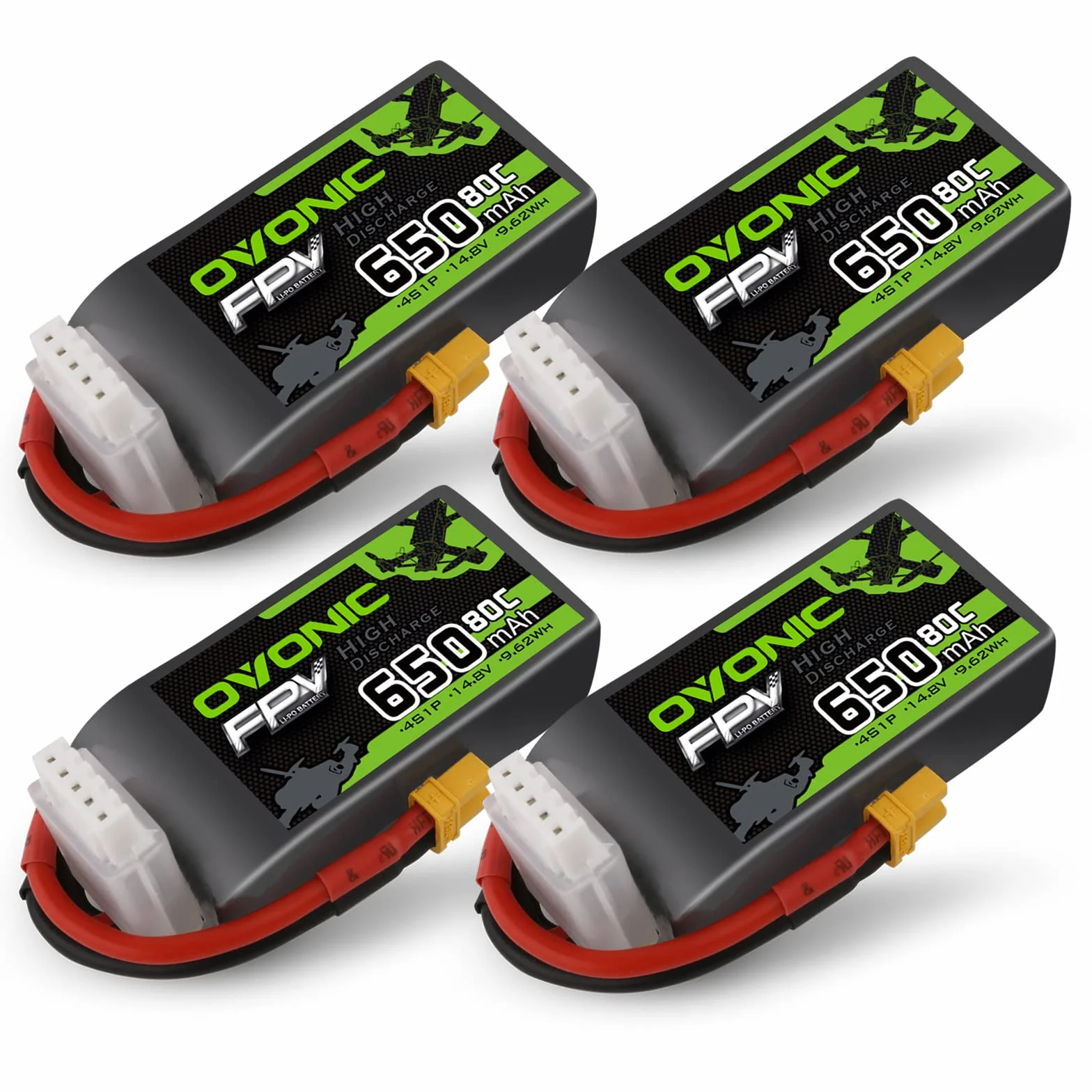 OVONIC Batteria Lipo 4s 80C 650mAh 14.8V con XT30 per RC Aereo Quadcopter Elicottero FPV Racing Drone (4 pezzi)