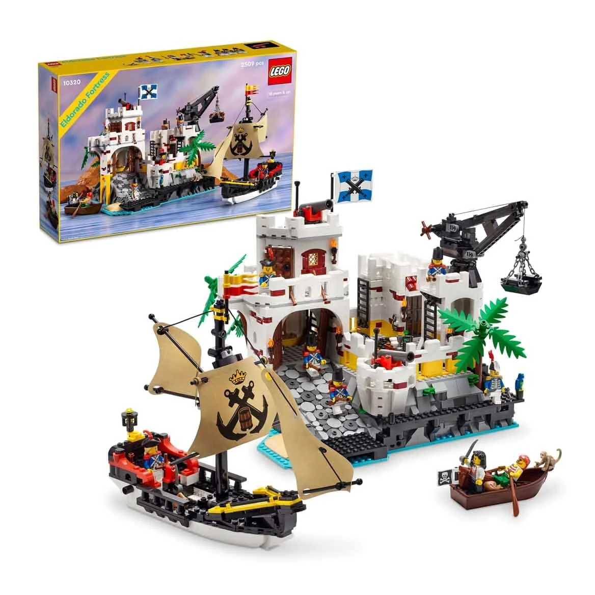 LEGO 10320 Icons Fortezza Eldorado, kit modello per adulti con nave pirata e 8 minifigure