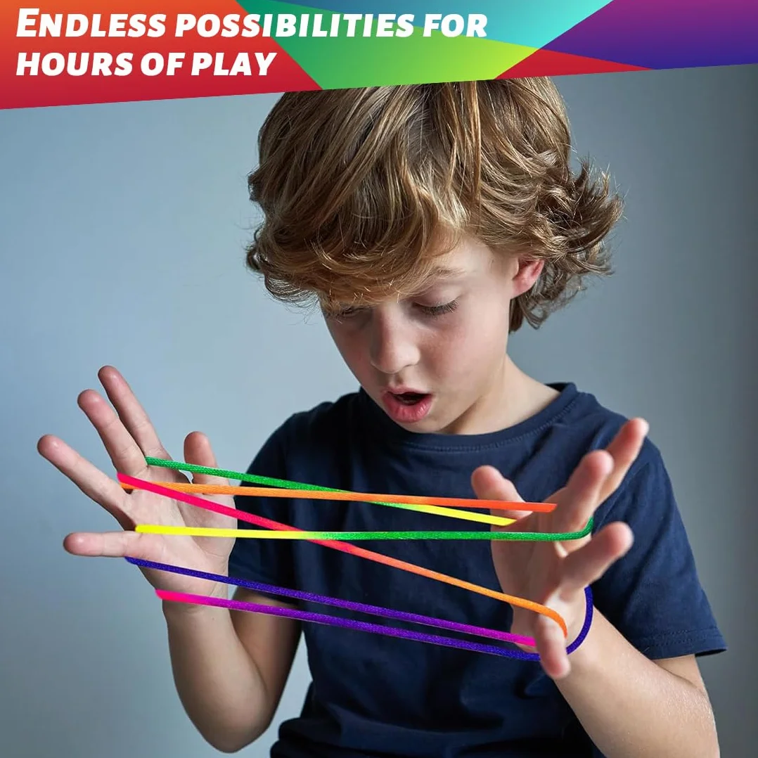 Rainbow Rope 12 Pezzi Giochi di Corda Mano Bambini Finger Twist Gioco a Filo Gioco del Dito Lunghezza 165cm