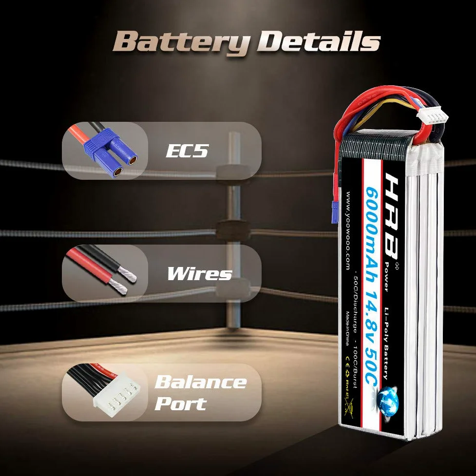 Pacco batteria HRB LiPo 6000mAh 14.8v 50C 4S EC5 Spina per FPV Racing Quadcopters Varie auto da corsa Elicotteri Aerei e modellini di barche