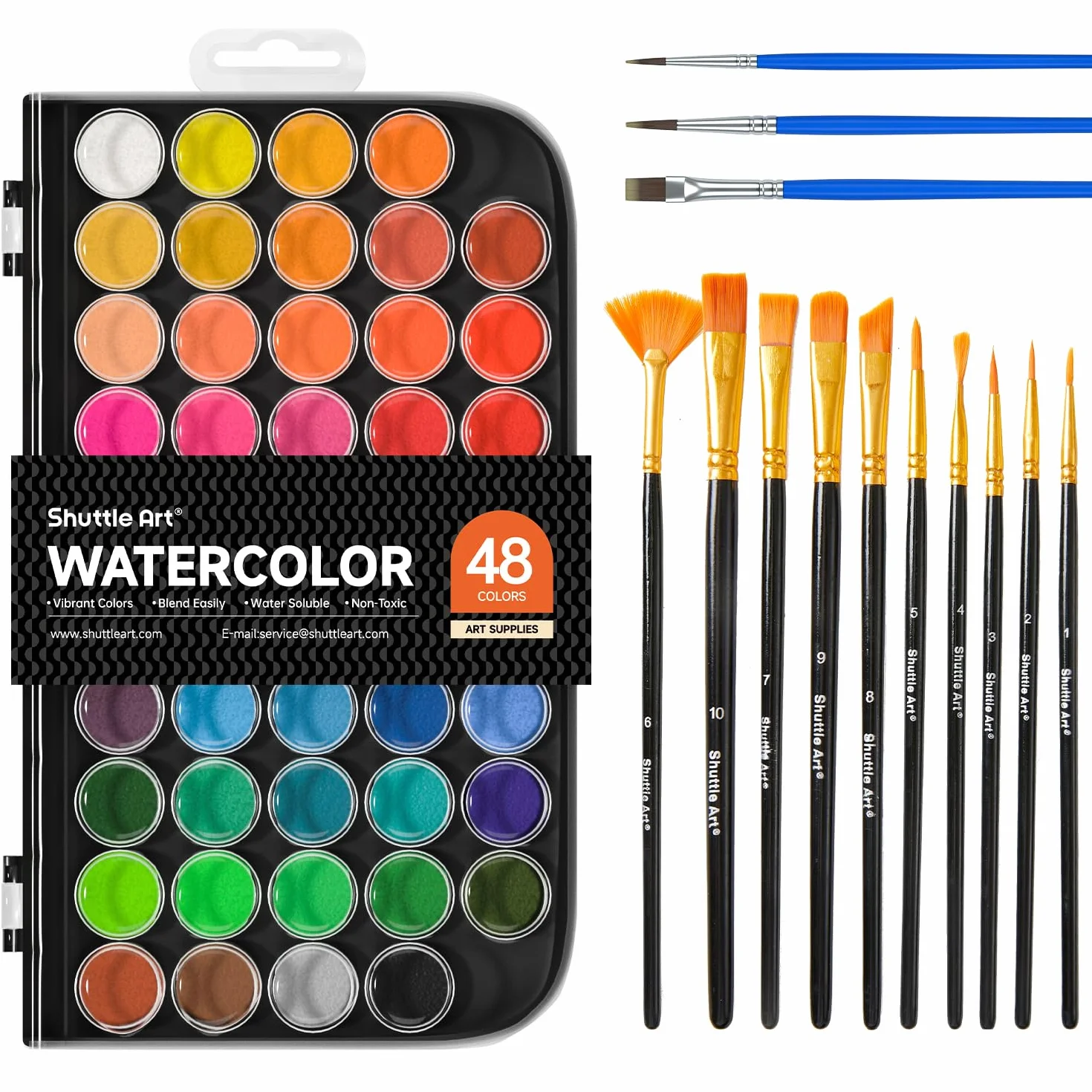 Shuttle Art Acquarelli, 58 pack con 48 Colori Acquerelli e 10 Pennelli ad Acqua, Pittura ad Acquarello per Dinpingere per Adulti, Artisti, Studenti, Bambini, Principianti e Artisti