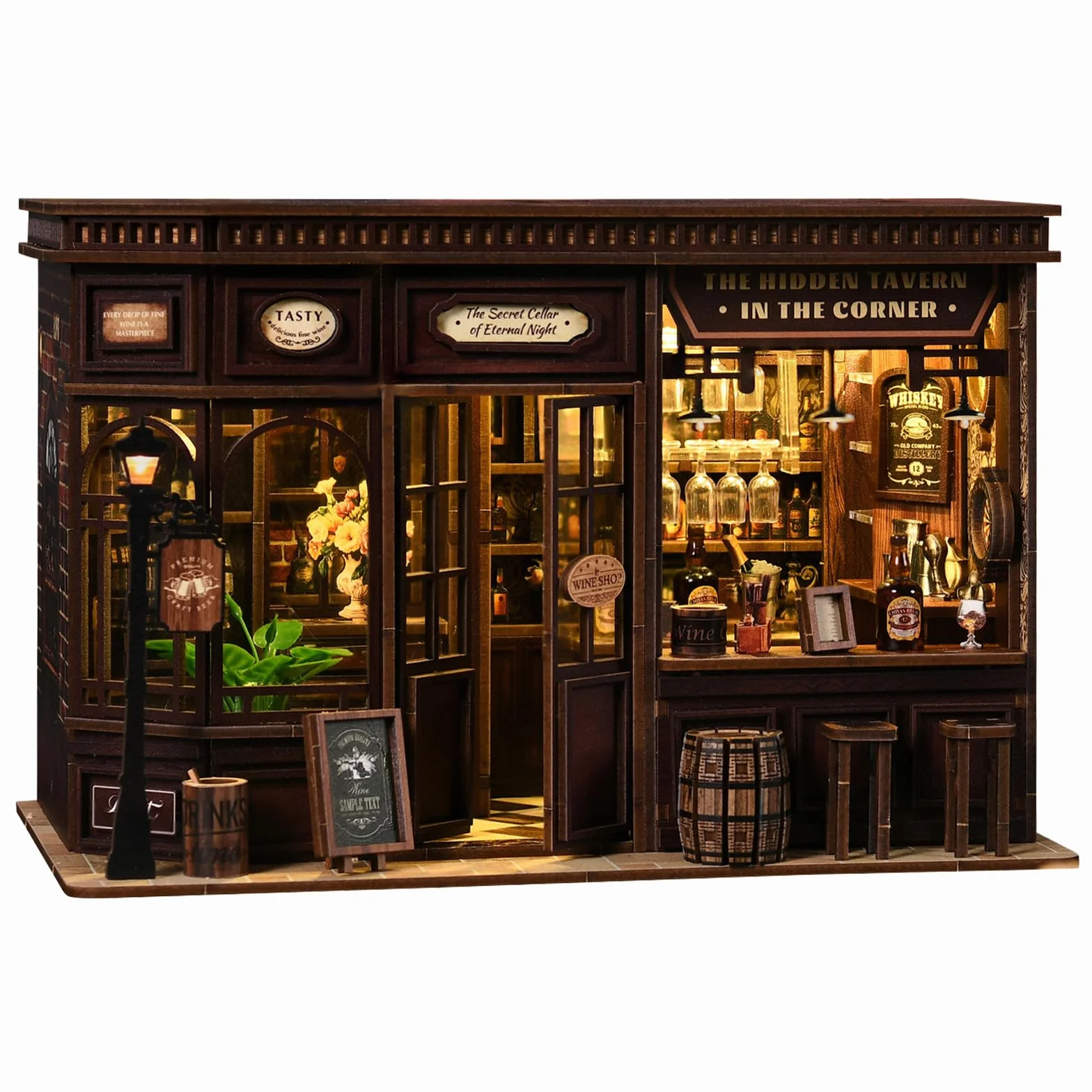 Wooden Booknook, Diy 3D Book Nook con Luce LED e Coperchio Antipolvere Decor, Piccola Taverna Kit Diorama Regali Adatti per gli Adolescenti (Negozio di Pozioni Magiche) (Piccola Taverna)