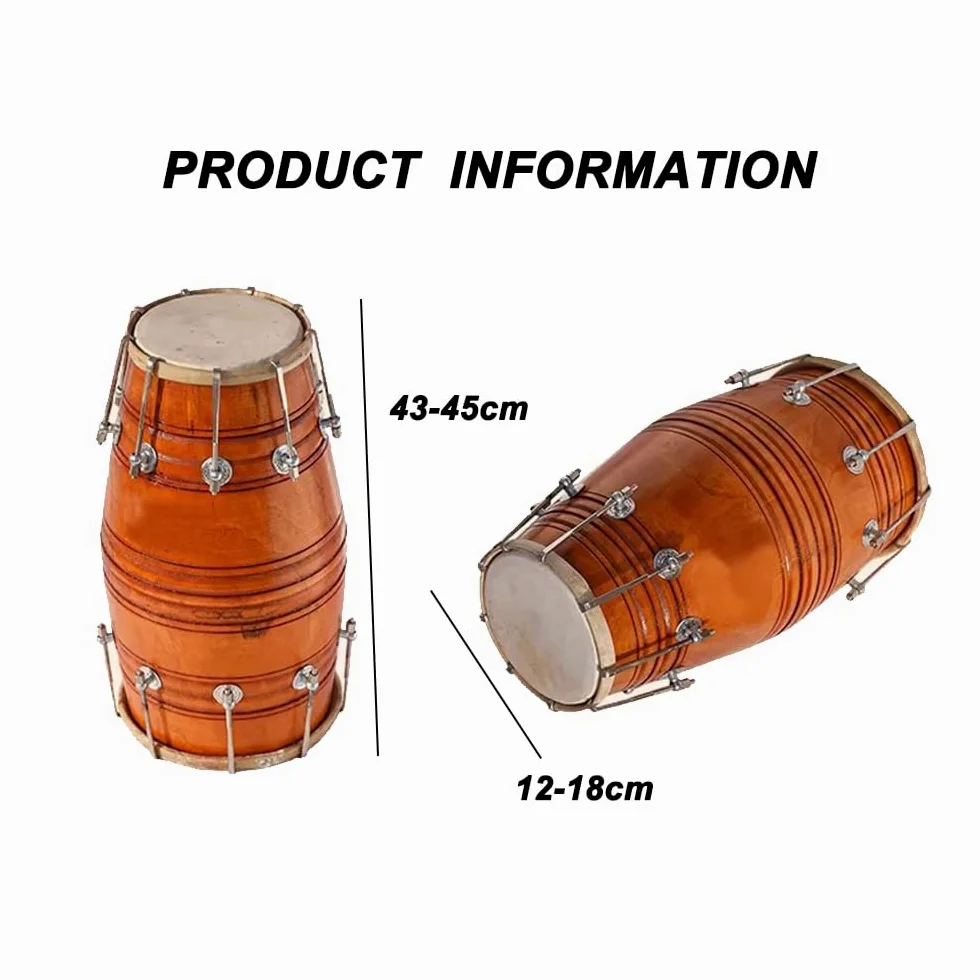 Tamburo Dora Indiano A Doppia Faccia Ovale, Lungo 45 Cm, Diametro 18 Cm, Inclusa Borsa Per Batteria,C