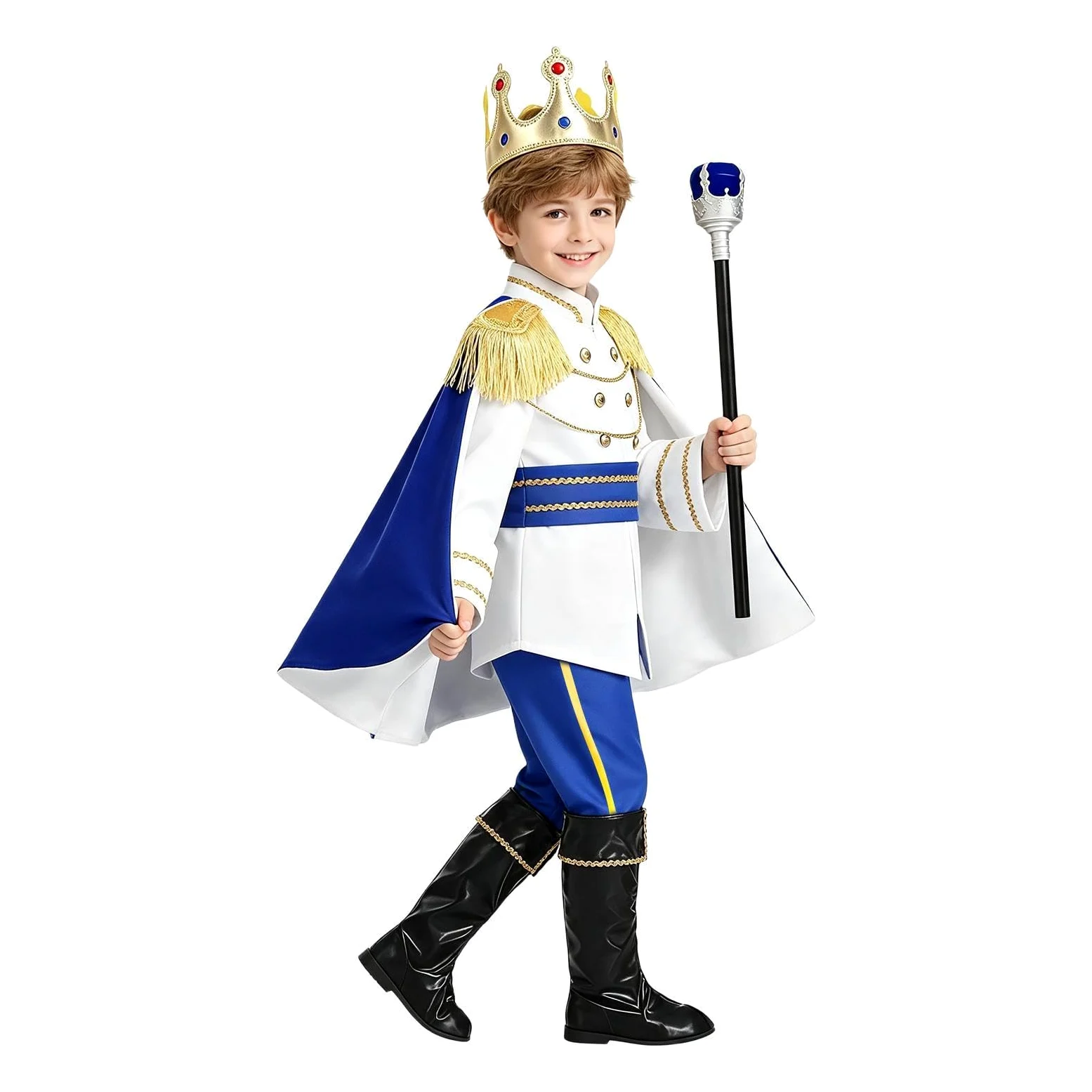 Costume da Re per Bambini Costume Reale Medievale di Halloween con Mantello | Vestito Da Festa E Di Ruolo per Bambini Festa Carnevale Uso Quotidiano Foto di Scena Oggetti di Scena Celebraz