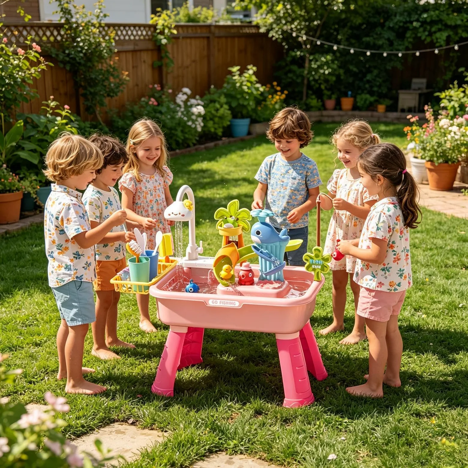 Tavolo Acquatico da Esterno di Pesca Estivo | Giocattolo Con Acqua Corrente Per Maschi Femmine Prescolari Patio Spiaggia Campeggio Casa Bagno Sala Giochi Vacanze