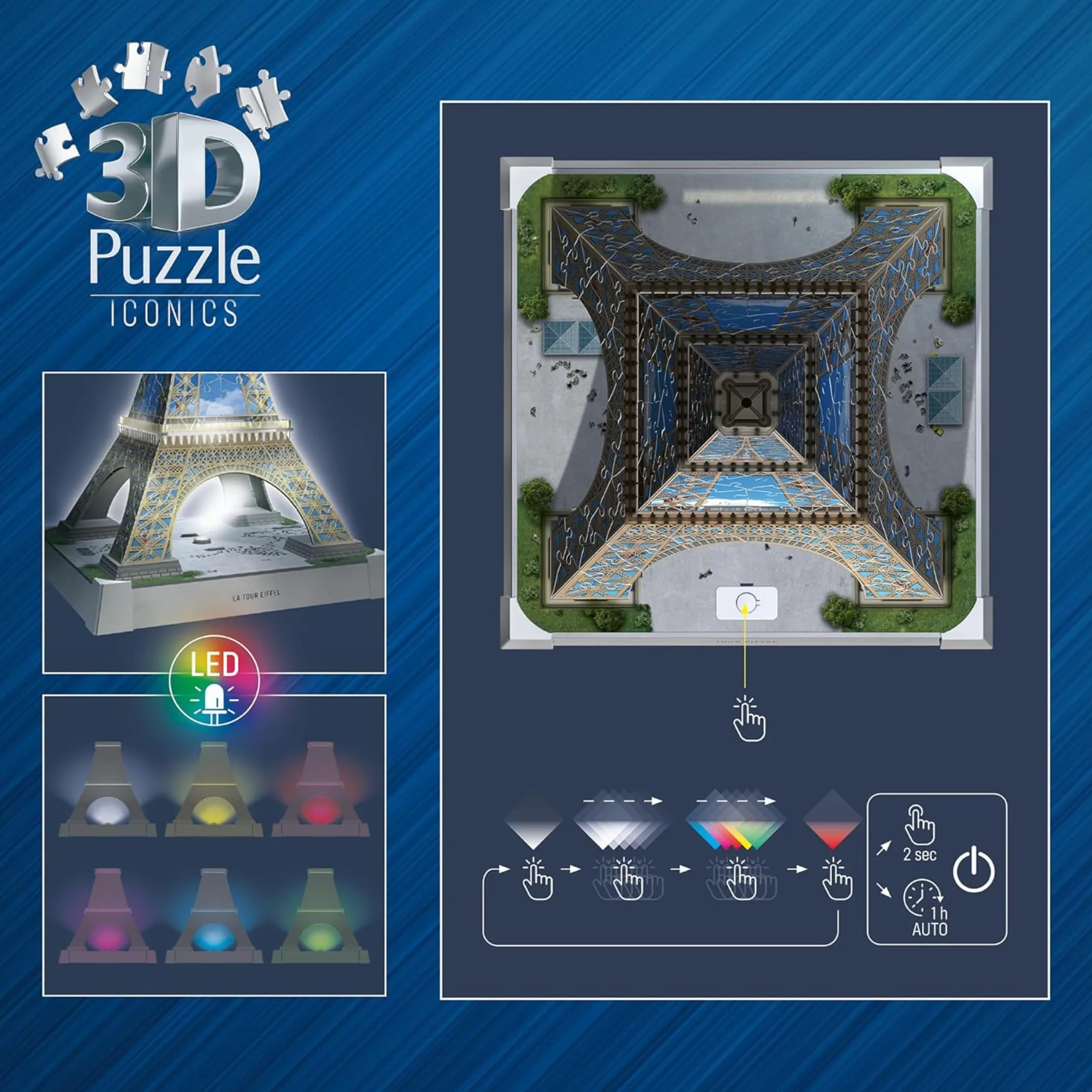 Ravensburger - Puzzle 3d Iconics Torre Eiffel LED | Puzzle 3d Bambini 8 Anni | Modellismo Da Costruire Adulti Di 216 Pezzi | Regalo Adulti E Bambino 8 Anni E Più | Idee Regalo