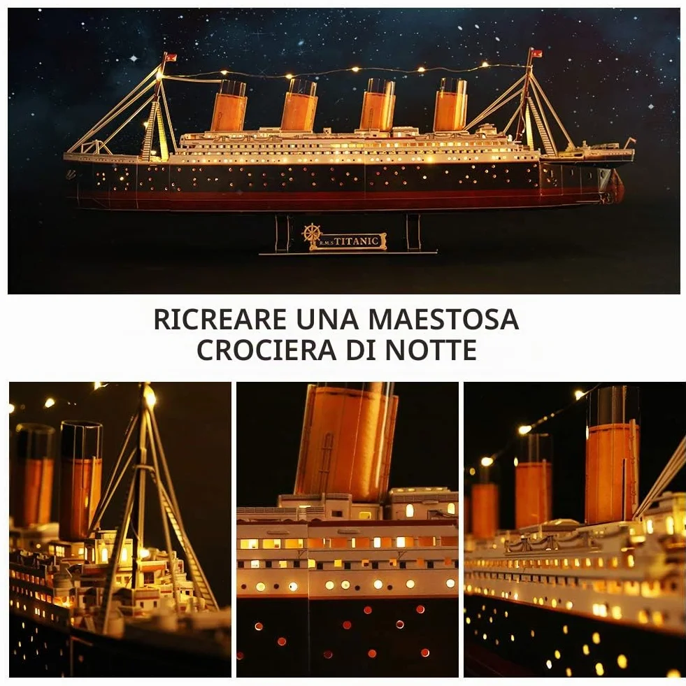 CubicFun Puzzle 3D LED Titanic - Regali di San Valentino Grande Nave Modello Kit di Costruzione Giocattoli per Adulti e Adolescenti,266 Pezzi