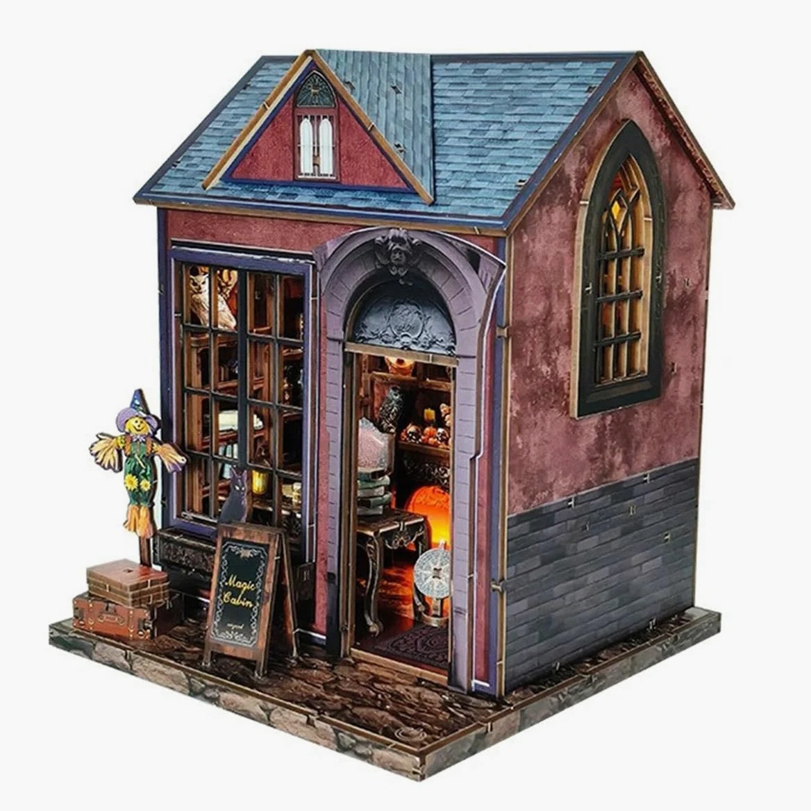 Modello 3D in legno mago mago scuro per adulti, kit di montaggio fai da te in miniatura per casa delle streghe, regalo per appassionati di fai da te/lettori amanti dell'arte, decorazione da scrivania
