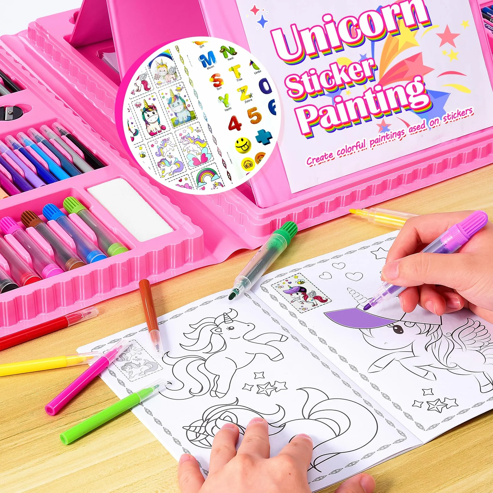 HappyGoLucky 208 Kit Colori per Bambini, Matite Colorate Pastelli a Cera Acquerelli Pastelli a Olio, Regalo Bambina 3-10 anni